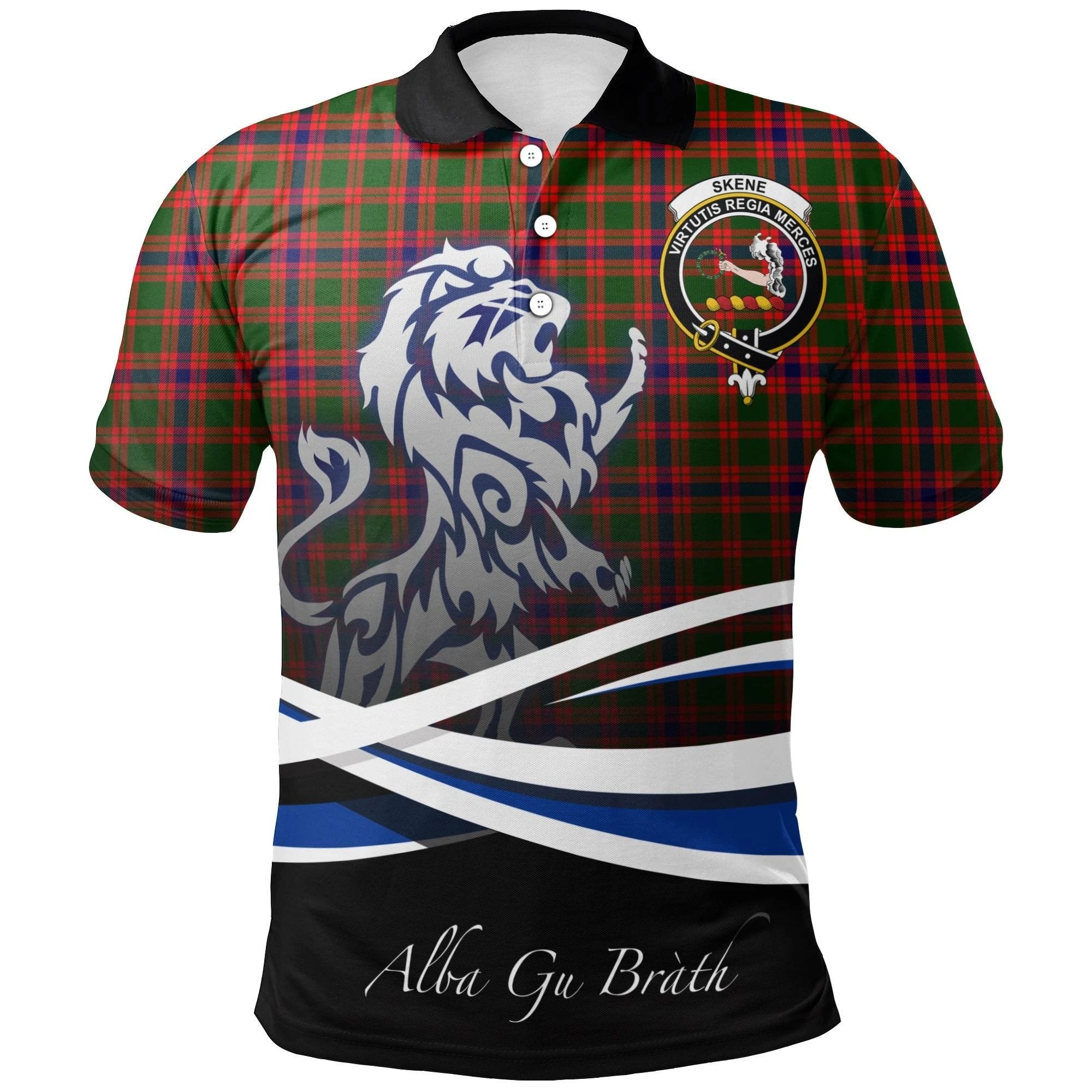 Skene Modern Clan Polo Shirt, Scottish Tartan Skene Modern Clans Polo Shirt Crest Lion Style