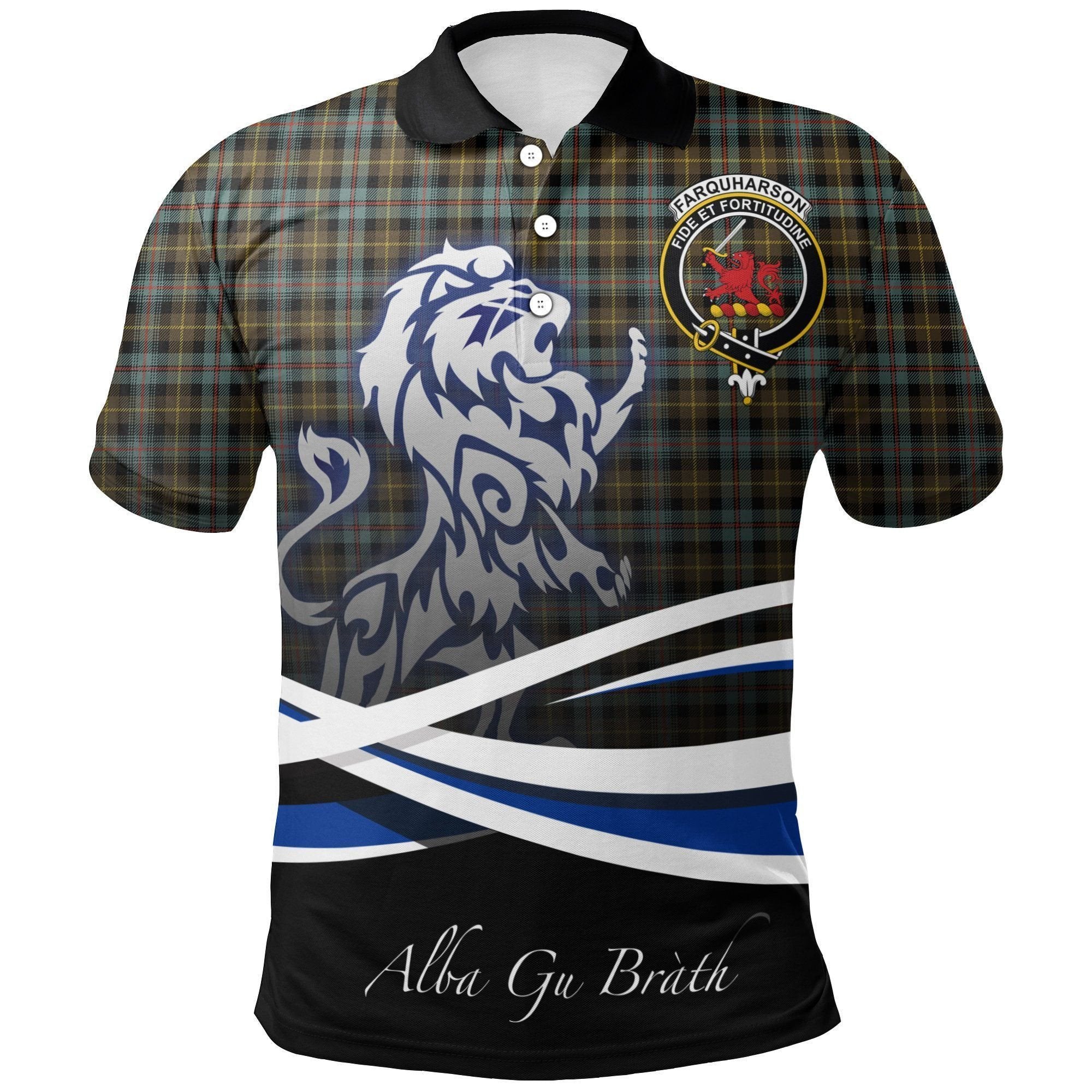 Farquharson Weathered Clan Polo Shirt, Scottish Tartan Farquharson Weathered Clans Polo Shirt Crest Lion Style