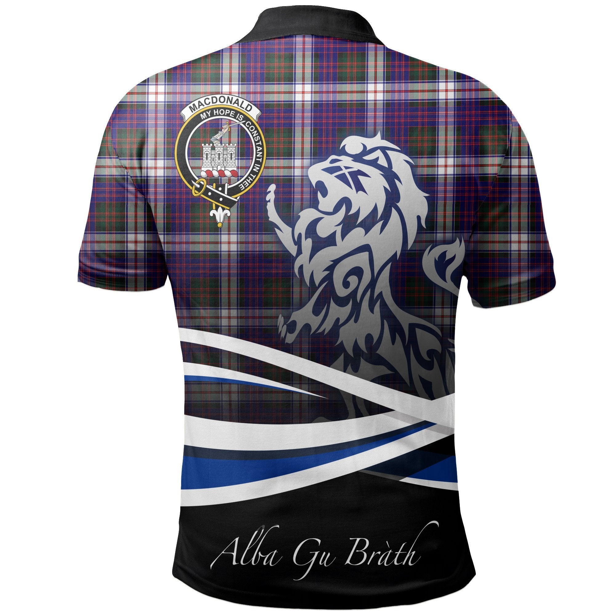 MacDonald Dress Modern Clan Polo Shirt, Scottish Tartan MacDonald Dress Modern Clans Polo Shirt Crest Lion Style