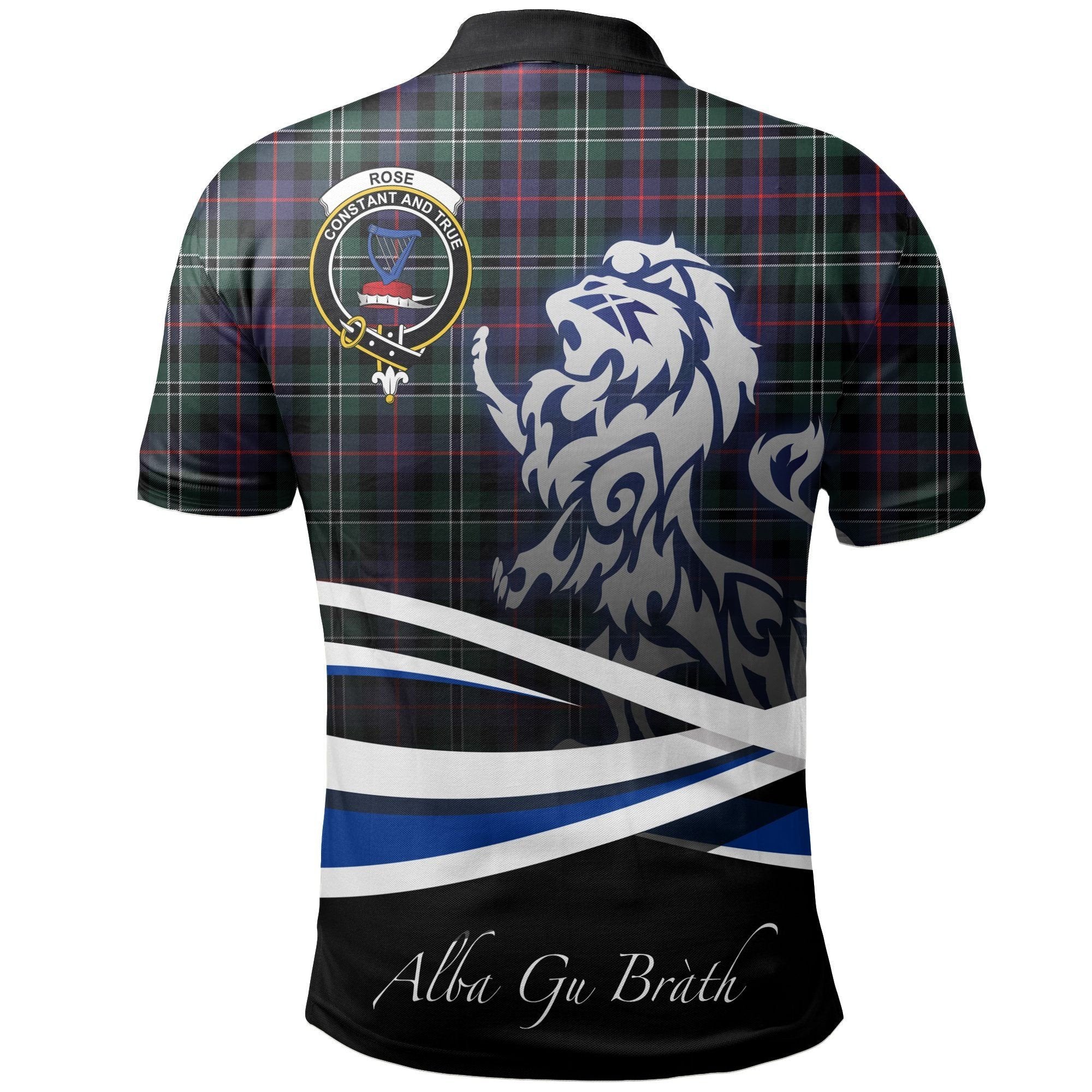 Rose Hunting Modern Clan Polo Shirt, Scottish Tartan Rose Hunting Modern Clans Polo Shirt Crest Lion Style