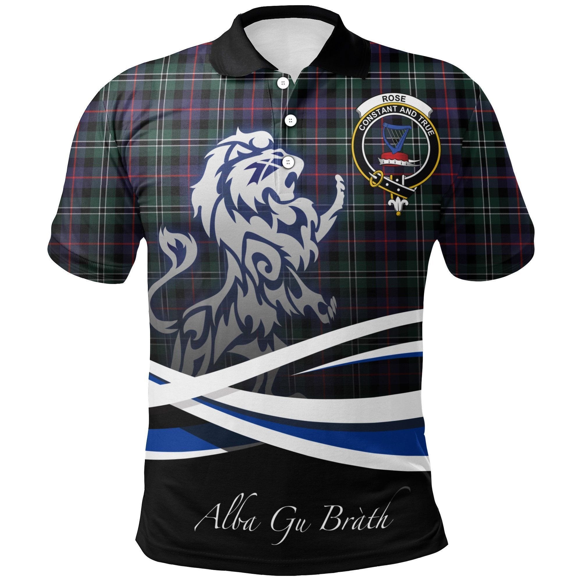Rose Hunting Modern Clan Polo Shirt, Scottish Tartan Rose Hunting Modern Clans Polo Shirt Crest Lion Style