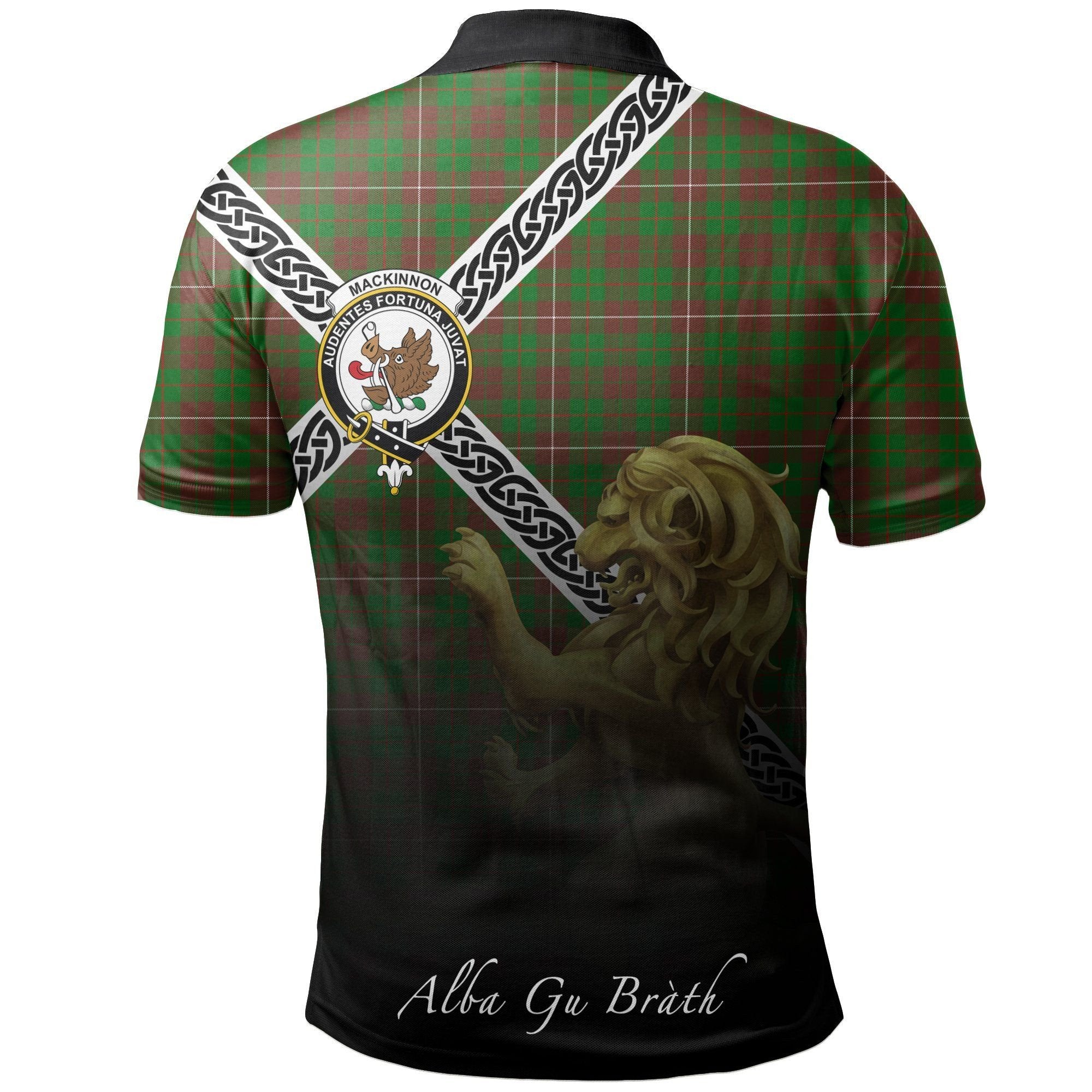 MacKinnon Hunting Modern Clan Polo Shirt, Scottish Tartan MacKinnon Hunting Modern Clans Polo Shirt Celtic Lion Style