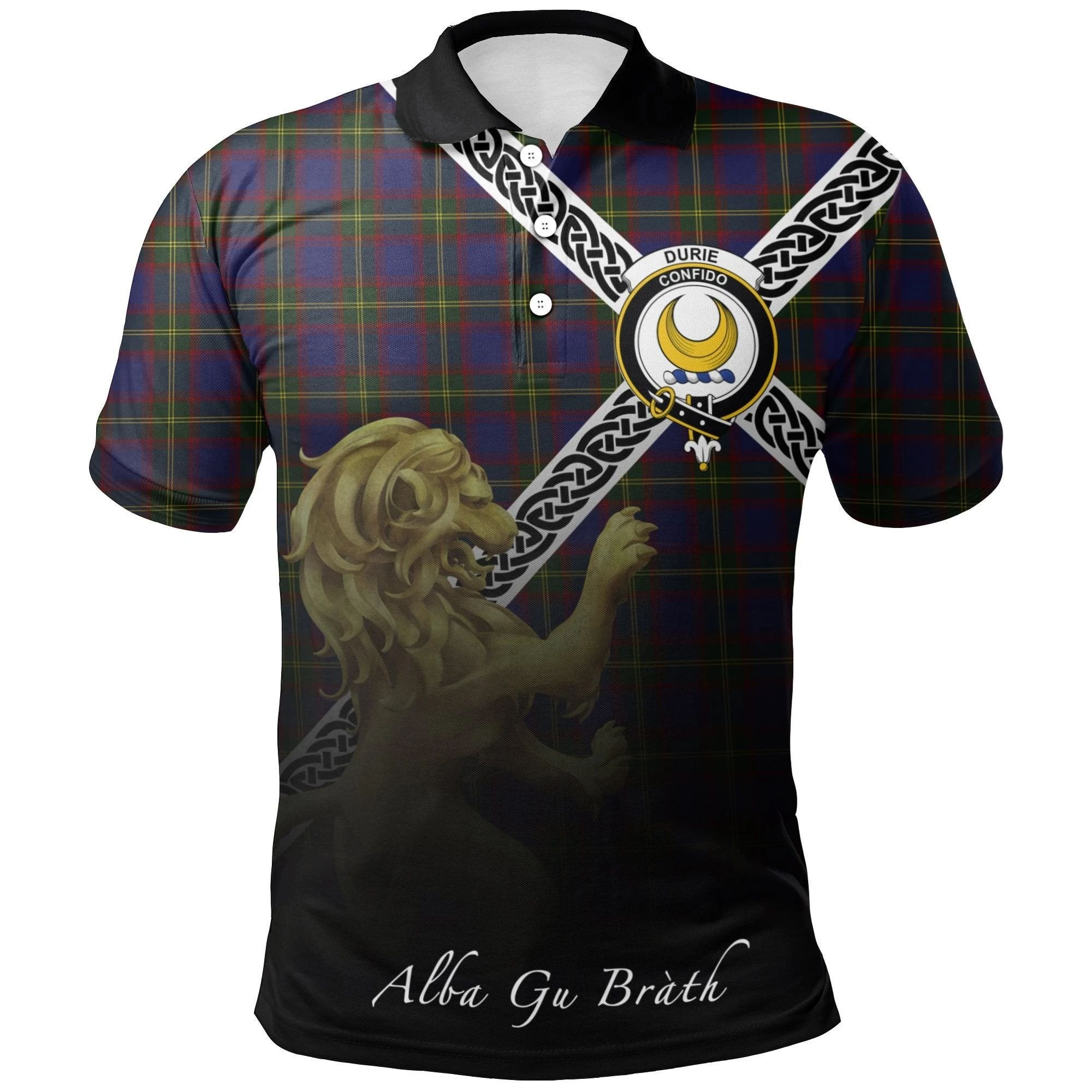Durie Clan Polo Shirt, Scottish Tartan Durie Clans Polo Shirt Celtic Lion Style