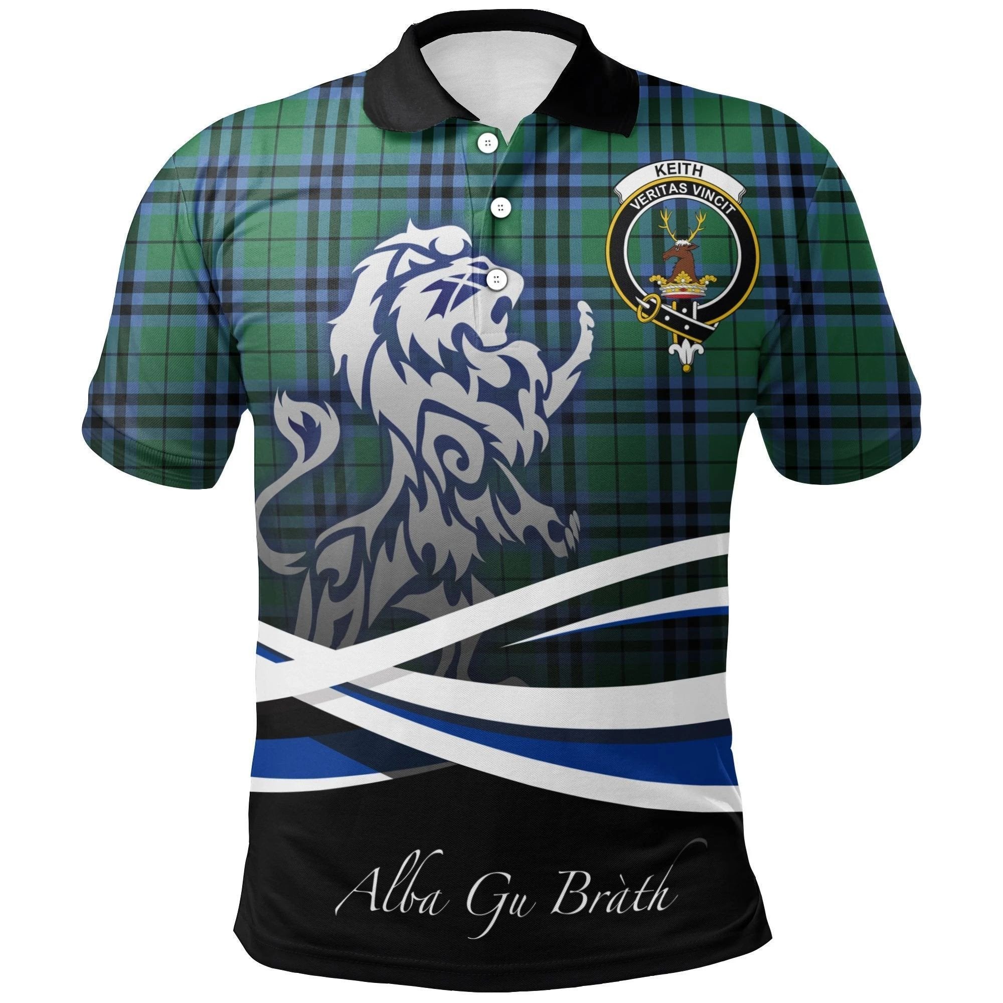 Keith Ancient Clan Polo Shirt, Scottish Tartan Keith Ancient Clans Polo Shirt Crest Lion Style