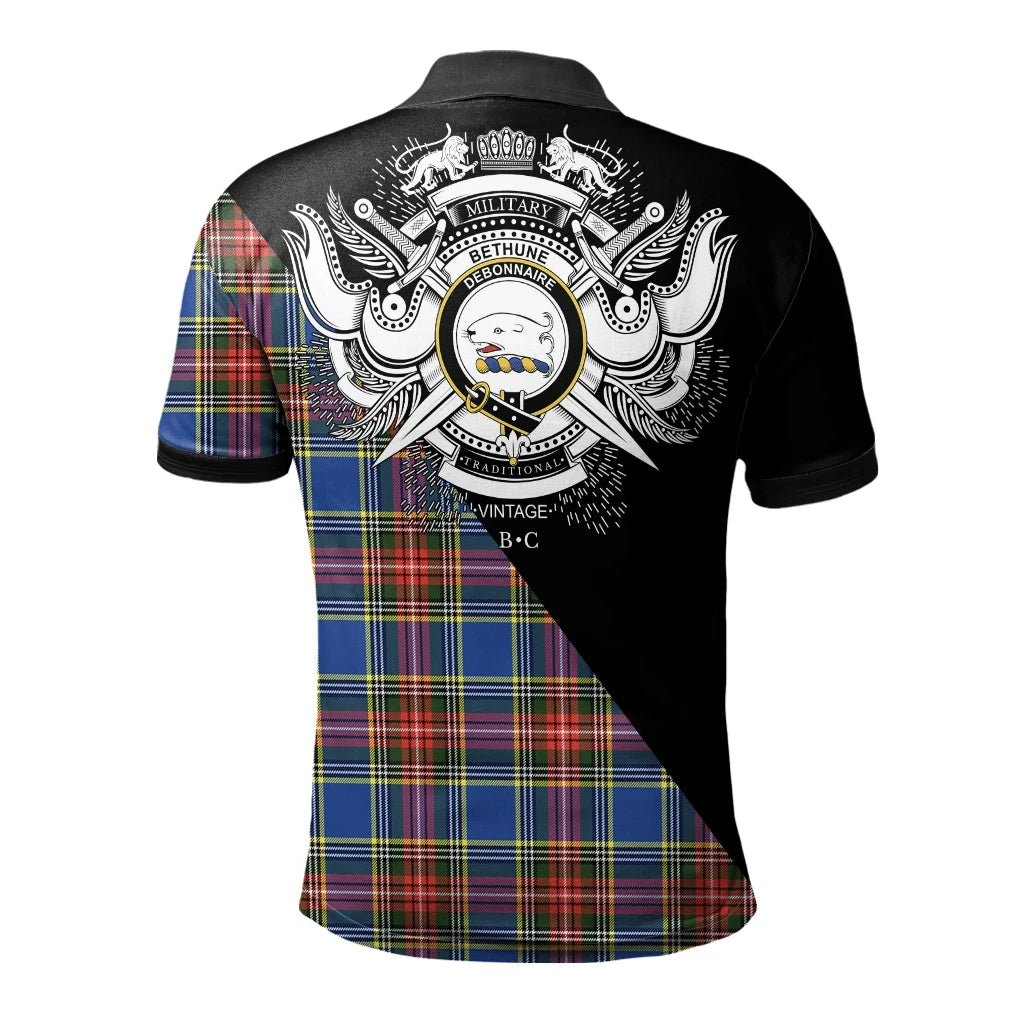 Bethune Clan Polo Shirt, Scottish Tartan Bethune Clans Polo Shirt Military Style