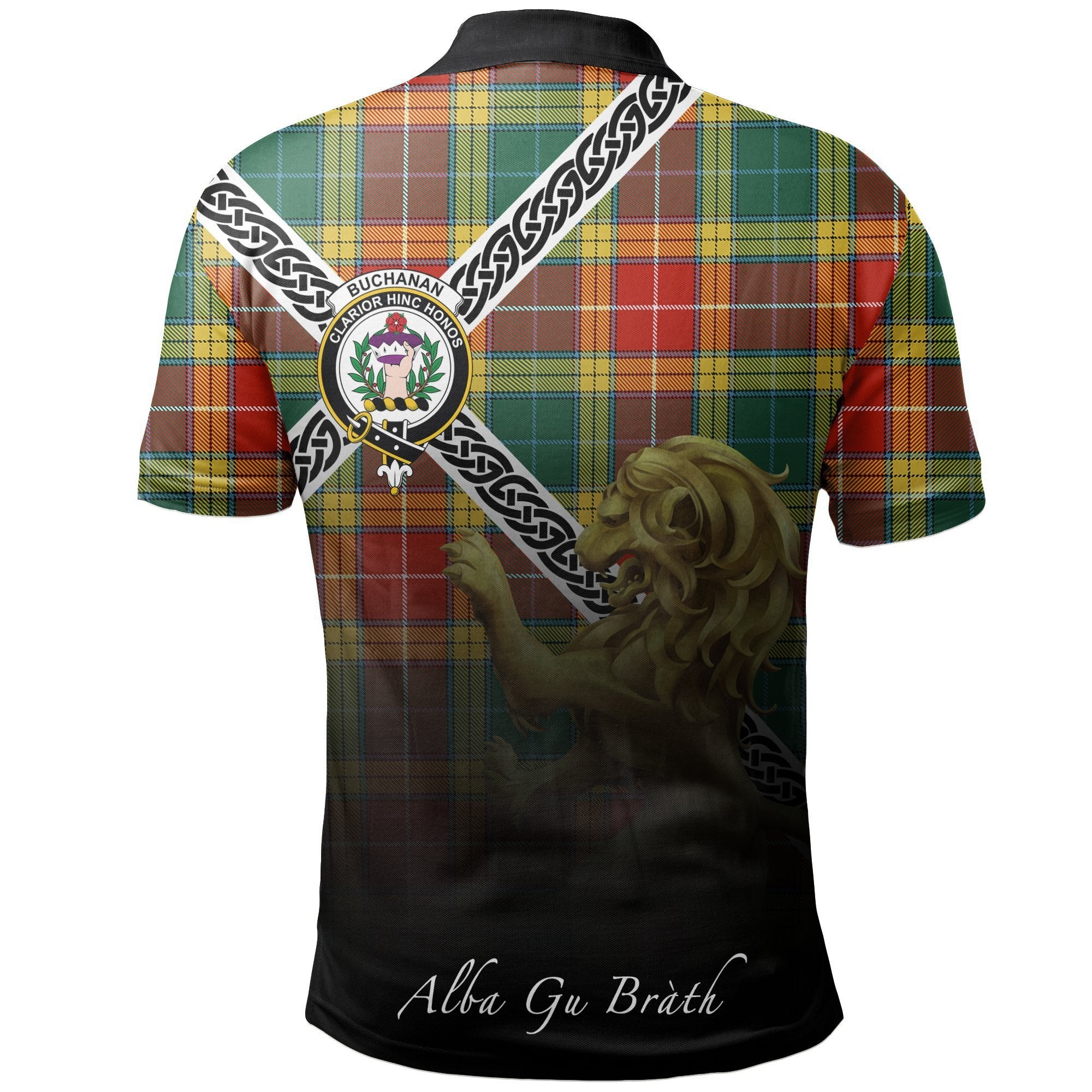 Buchanan Old Sett Clan Polo Shirt, Scottish Tartan Buchanan Old Sett Clans Polo Shirt Celtic Lion Style