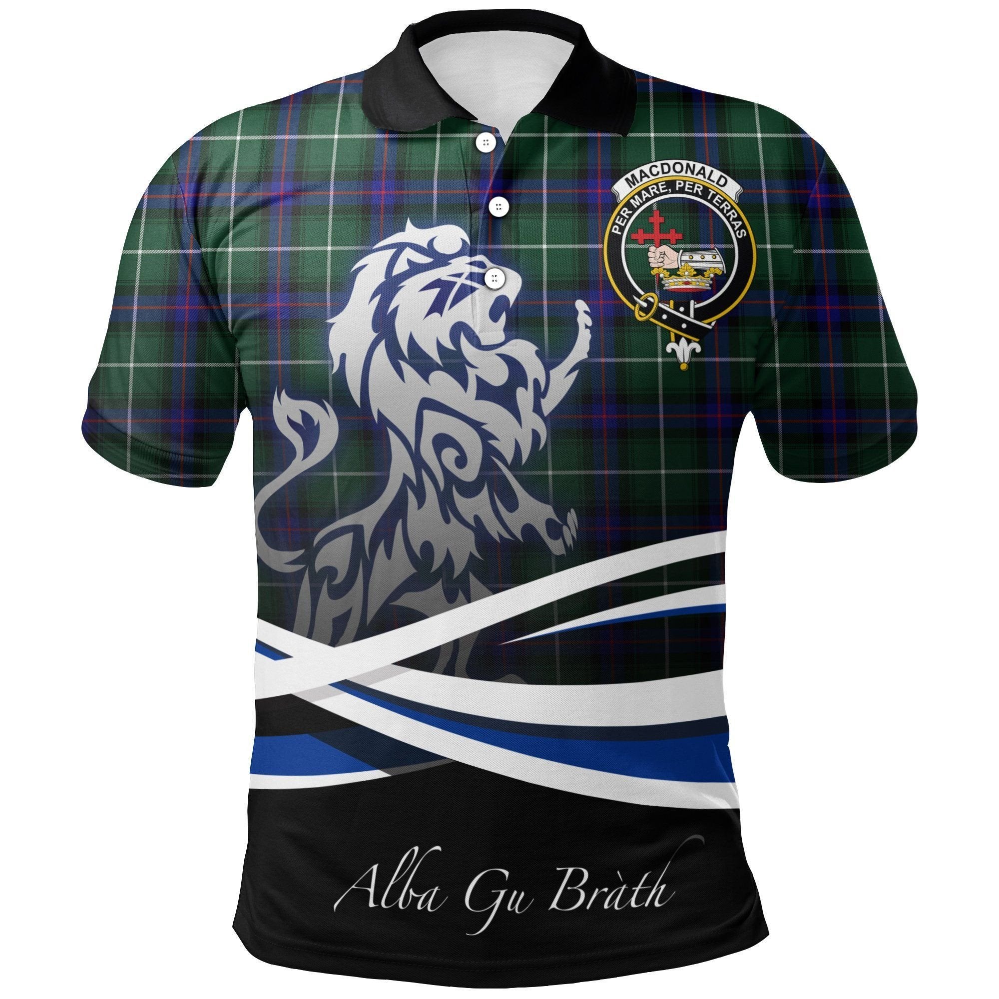 MacDonald of the Isles Hunting Modern Clan Polo Shirt, Scottish Tartan MacDonald of the Isles Hunting Modern Clans Polo Shirt Crest Lion Style