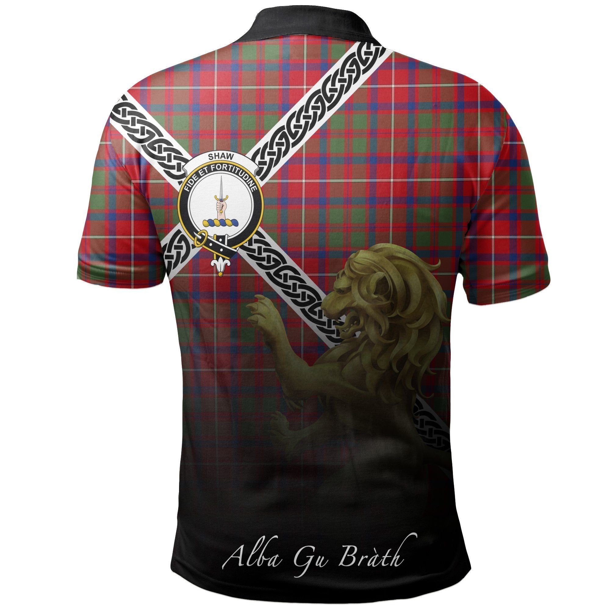 Shaw Red Modern Clan Polo Shirt, Scottish Tartan Shaw Red Modern Clans Polo Shirt Celtic Lion Style