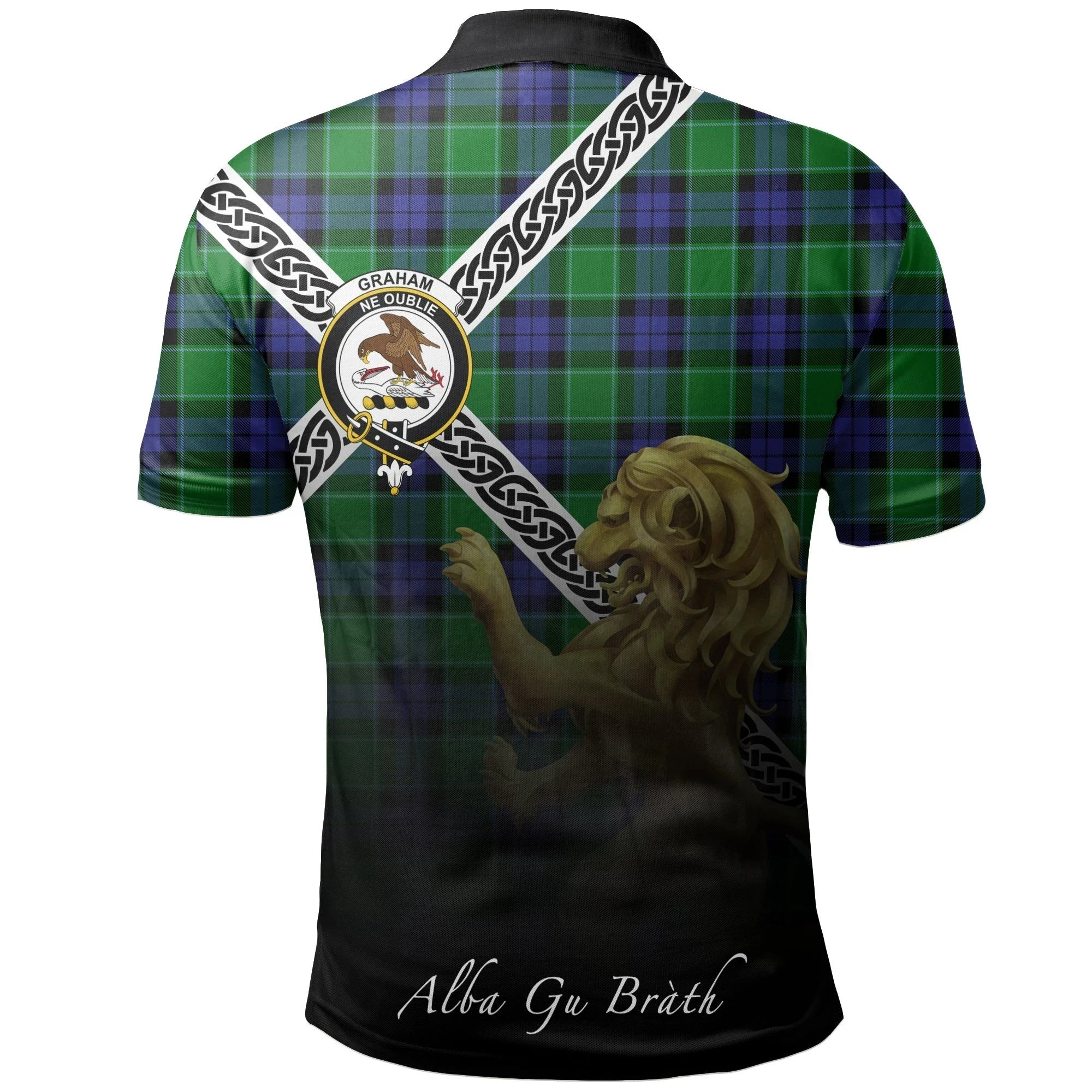 Graham of Menteith Modern Clan Polo Shirt, Scottish Tartan Graham of Menteith Modern Clans Polo Shirt Celtic Lion Style