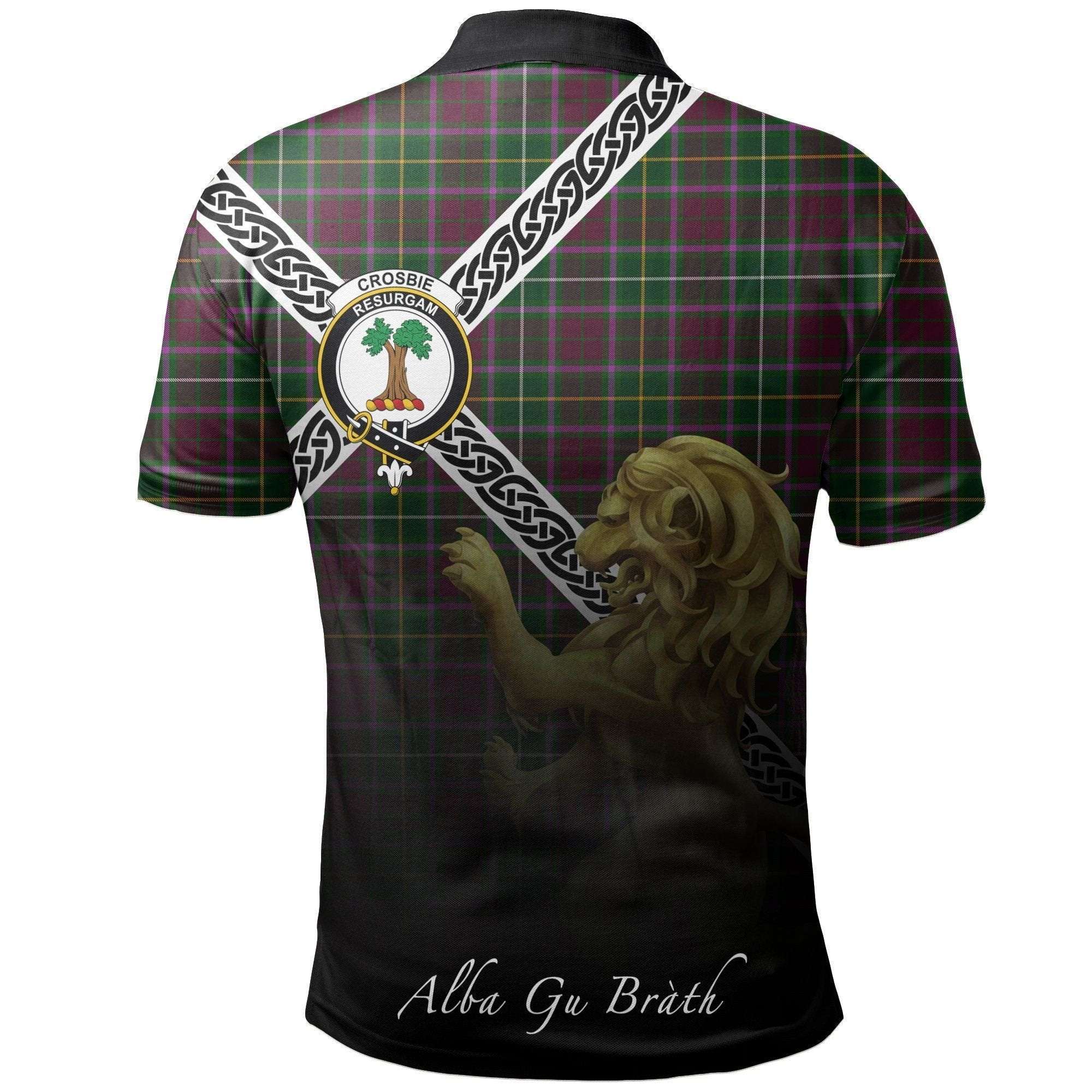 Crosbie Clan Polo Shirt, Scottish Tartan Crosbie Clans Polo Shirt Celtic Lion Style