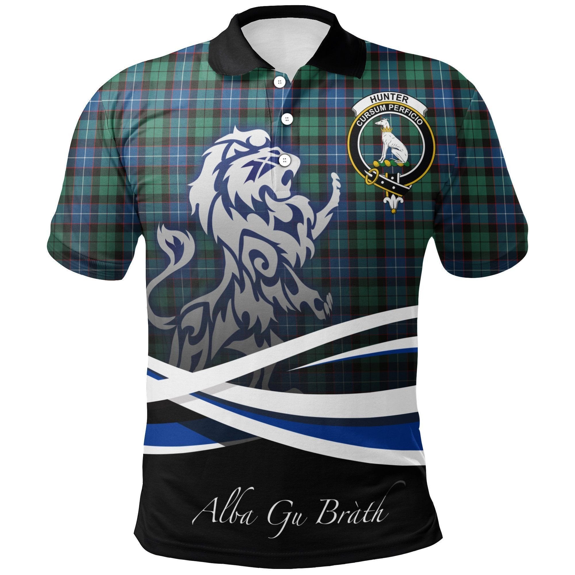 Hunter Ancient Clan Polo Shirt, Scottish Tartan Hunter Ancient Clans Polo Shirt Crest Lion Style