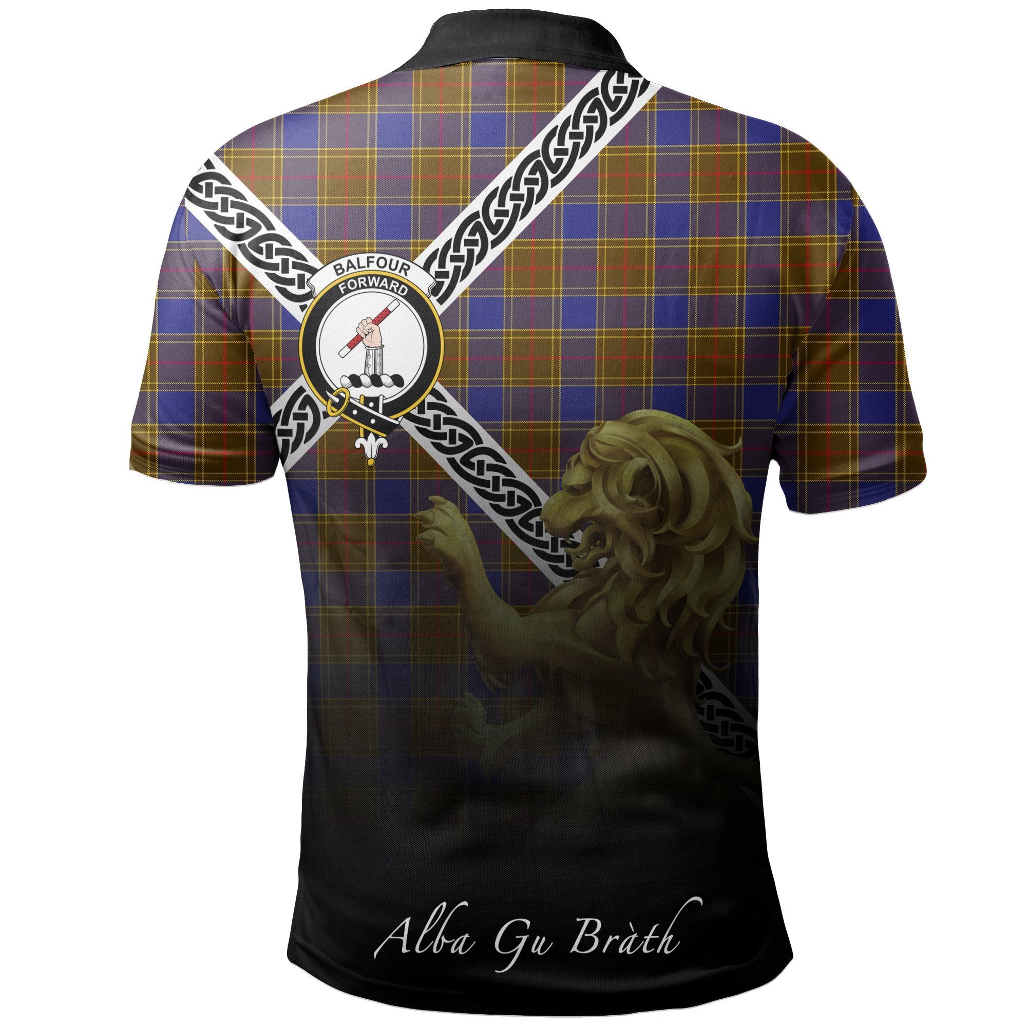 Balfour Modern Clan Polo Shirt, Scottish Tartan Balfour Modern Clans Polo Shirt Celtic Lion Style