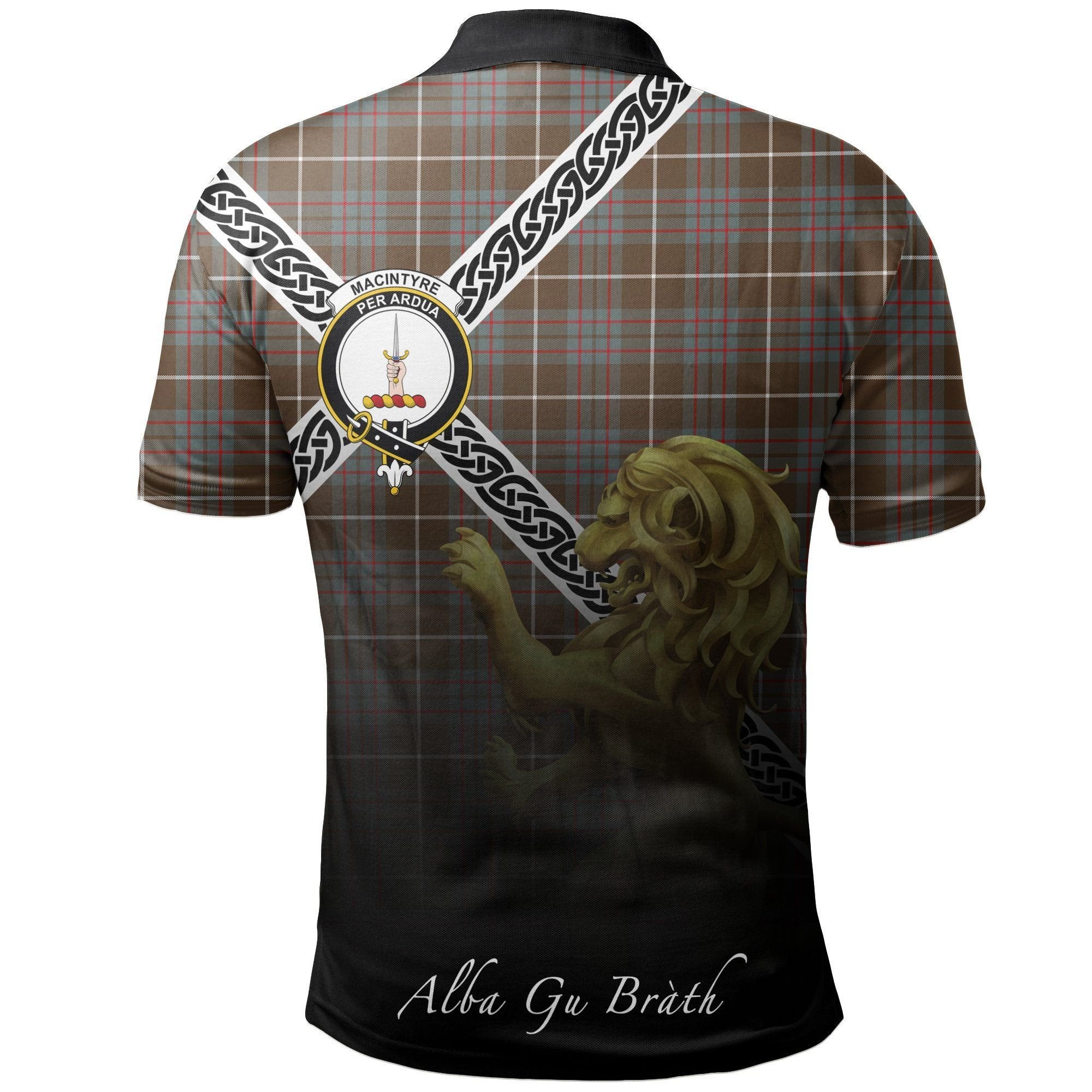 MacIntyre Hunting Weathered Clan Polo Shirt, Scottish Tartan MacIntyre Hunting Weathered Clans Polo Shirt Celtic Lion Style