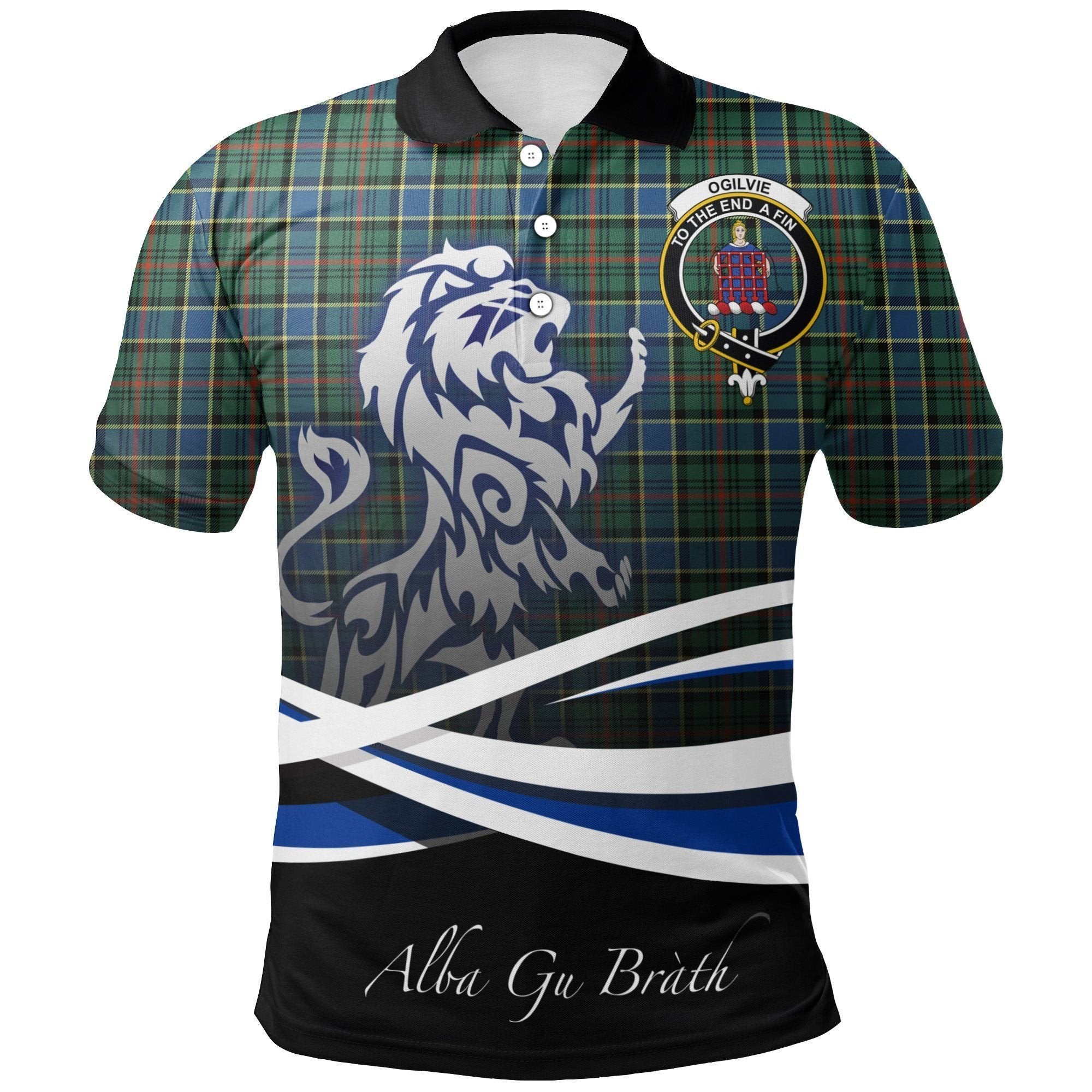 Ogilvie Hunting Ancient Clan Polo Shirt, Scottish Tartan Ogilvie Hunting Ancient Clans Polo Shirt Crest Lion Style