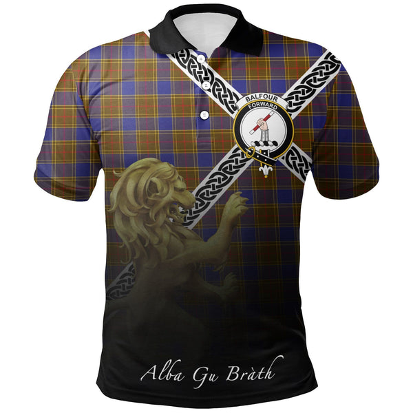 Balfour Modern Clan Polo Shirt, Scottish Tartan Balfour Modern Clans Polo Shirt Celtic Lion Style