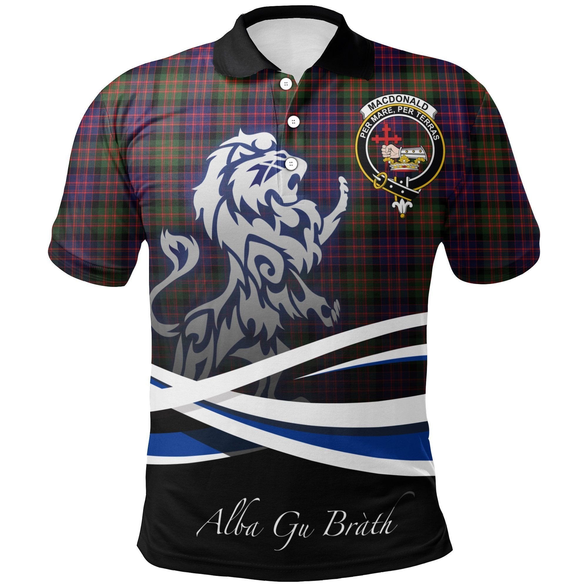MacDonald Modern Clan Polo Shirt, Scottish Tartan MacDonald Modern Clans Polo Shirt Crest Lion Style