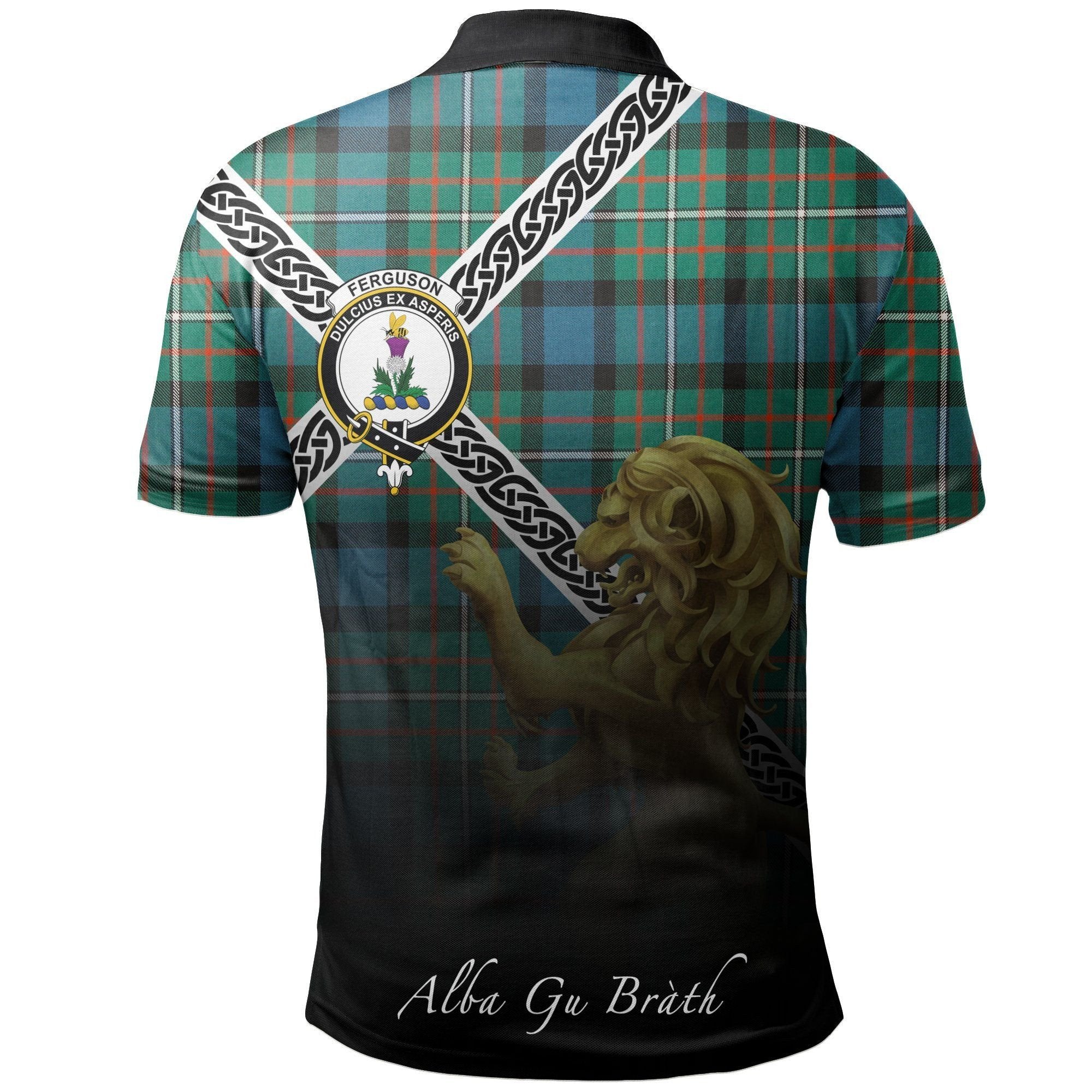 FERGUSON ANCIENT Clan Polo Shirt, Scottish Tartan FERGUSON ANCIENT Clans Polo Shirt Celtic Lion Style