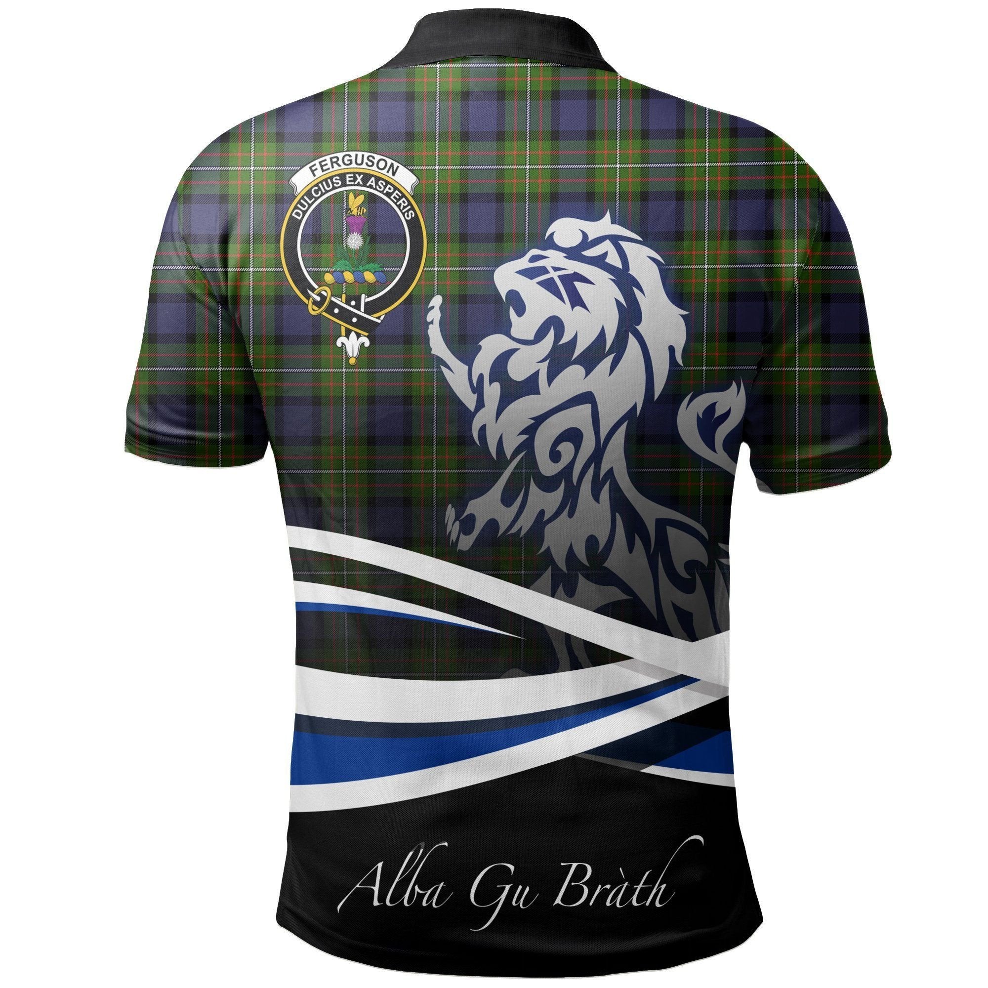 Fergusson Modern Clan Polo Shirt, Scottish Tartan Fergusson Modern Clans Polo Shirt Crest Lion Style