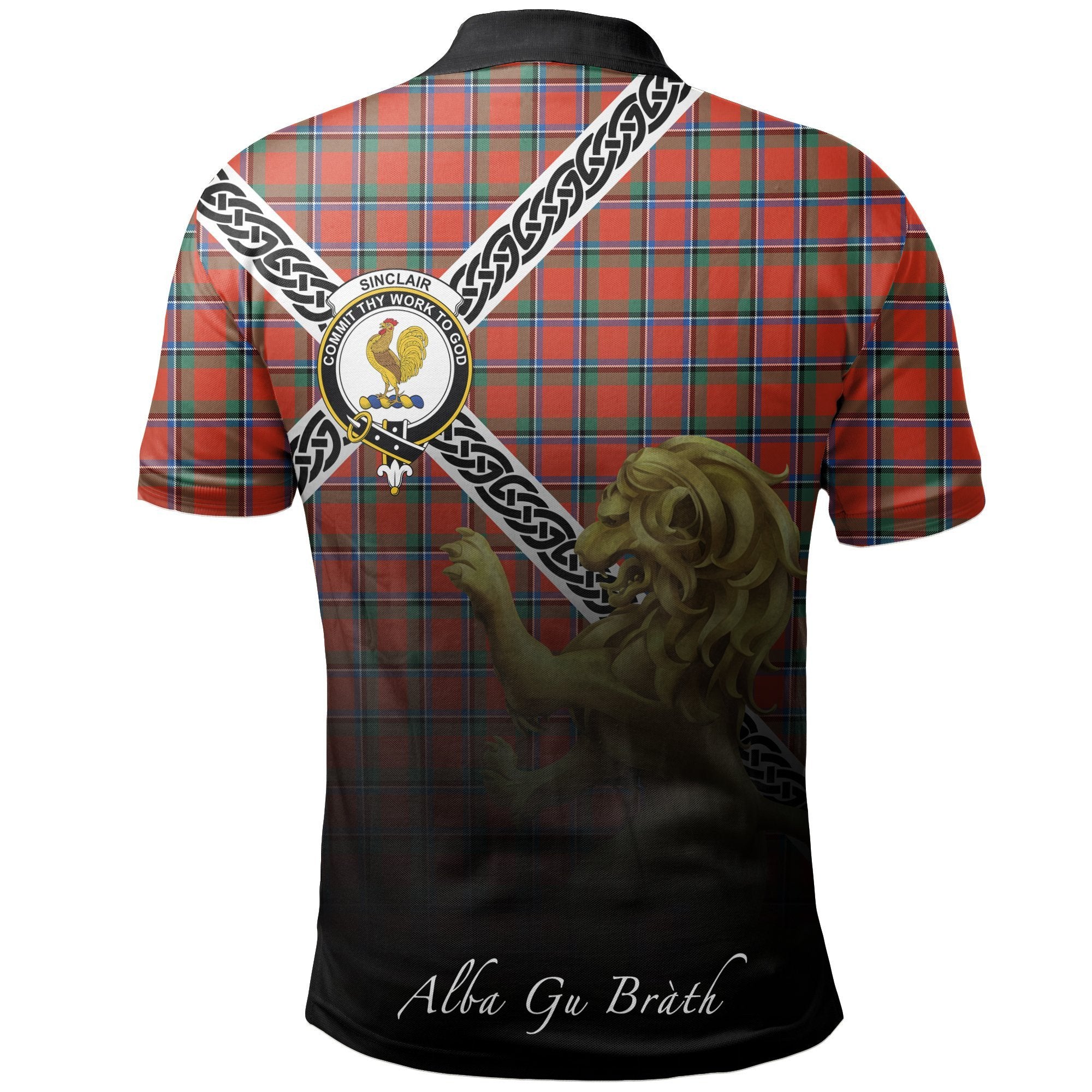 Sinclair Ancient Clan Polo Shirt, Scottish Tartan Sinclair Ancient Clans Polo Shirt Celtic Lion Style