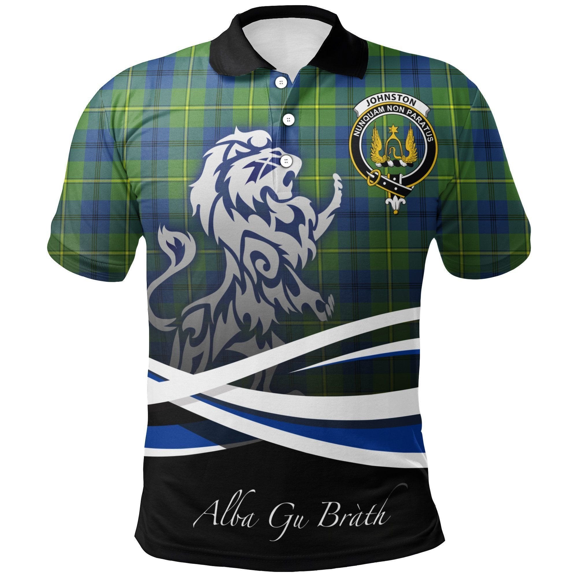 Johnston Ancient Clan Polo Shirt, Scottish Tartan Johnston Ancient Clans Polo Shirt Crest Lion Style