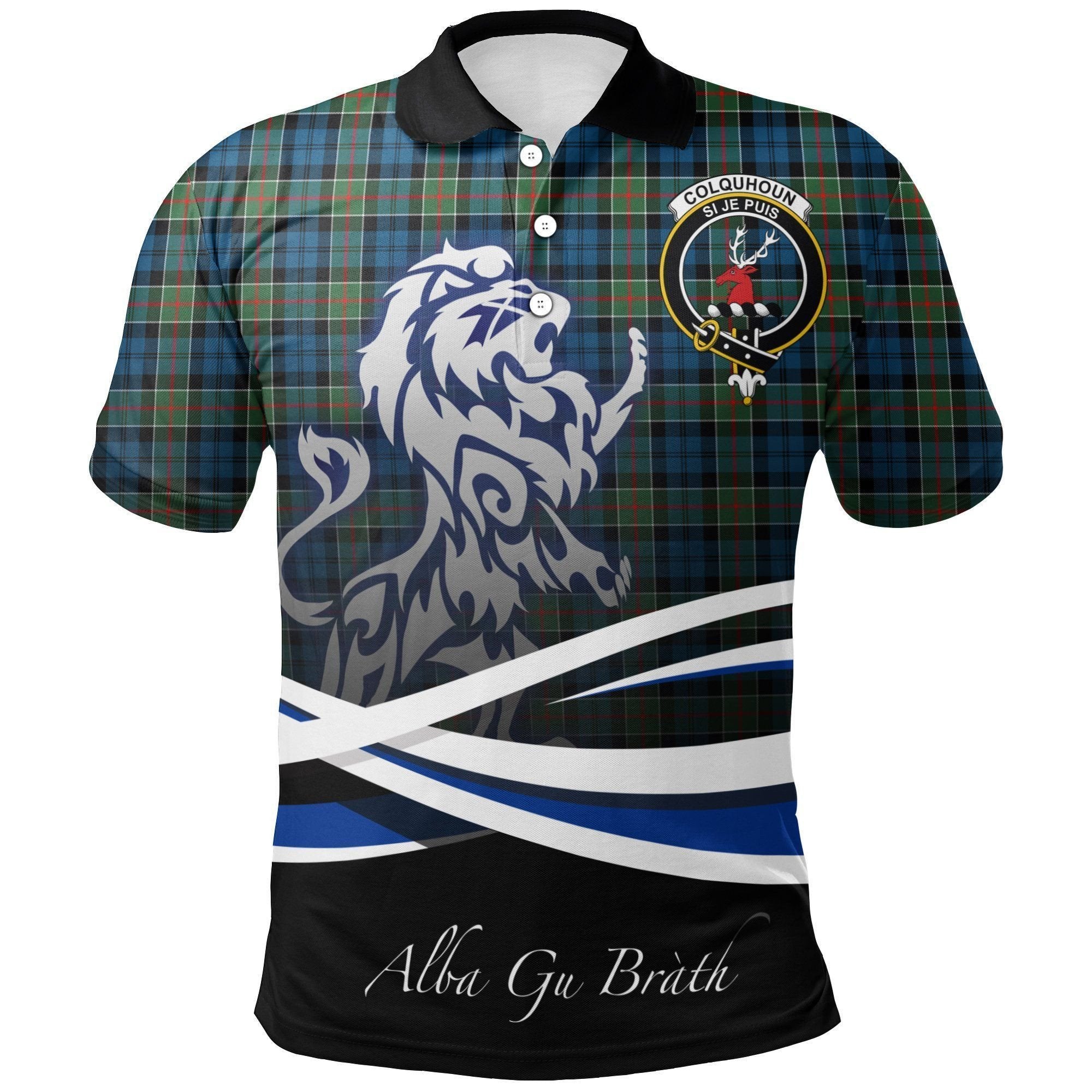 Colquhoun Ancient Clan Polo Shirt, Scottish Tartan Colquhoun Ancient Clans Polo Shirt Crest Lion Style