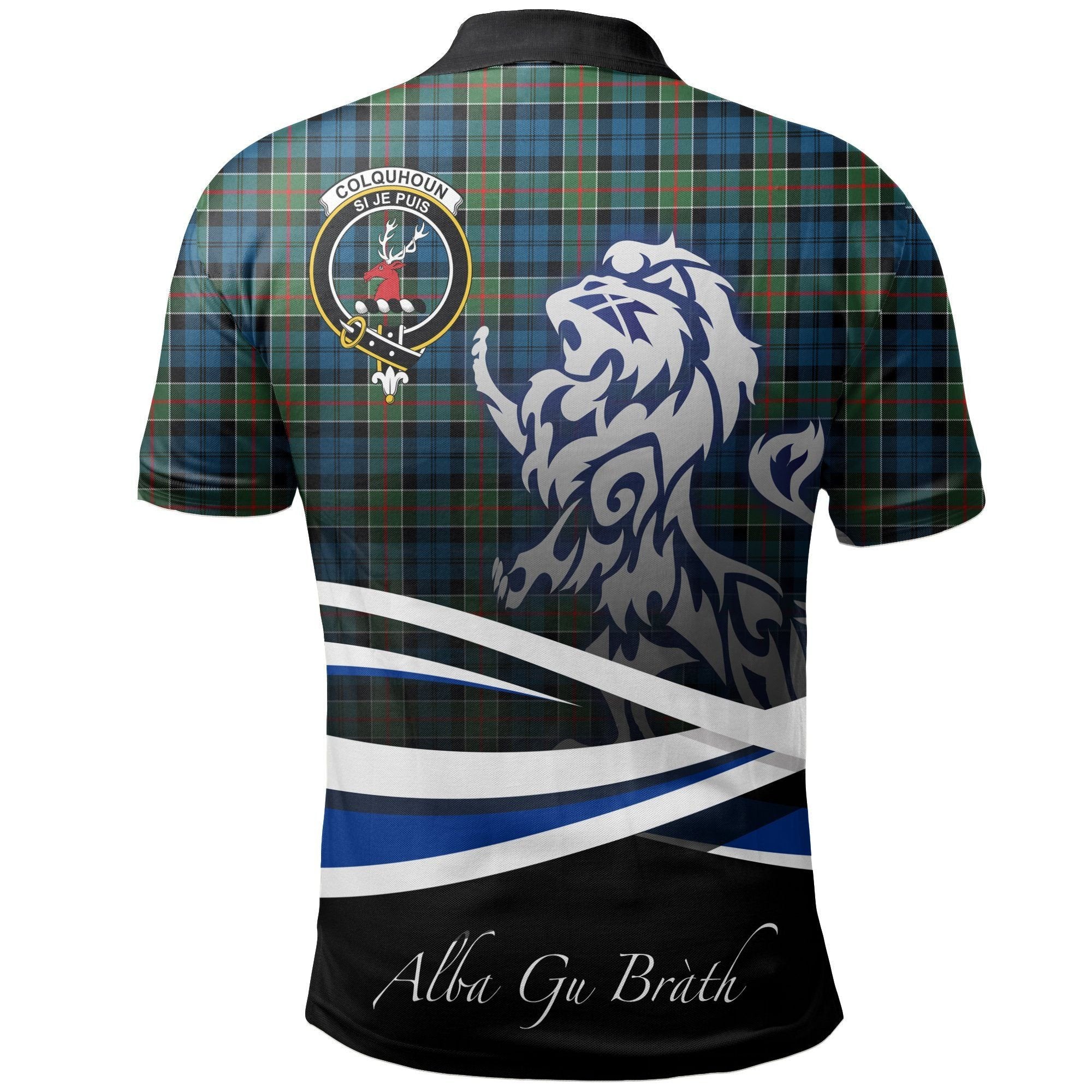 Colquhoun Ancient Clan Polo Shirt, Scottish Tartan Colquhoun Ancient Clans Polo Shirt Crest Lion Style