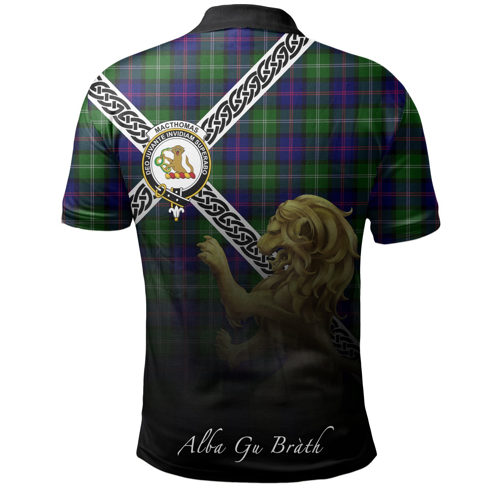 MacThomas Modern Clan Polo Shirt, Scottish Tartan MacThomas Modern Clans Polo Shirt Celtic Lion Style