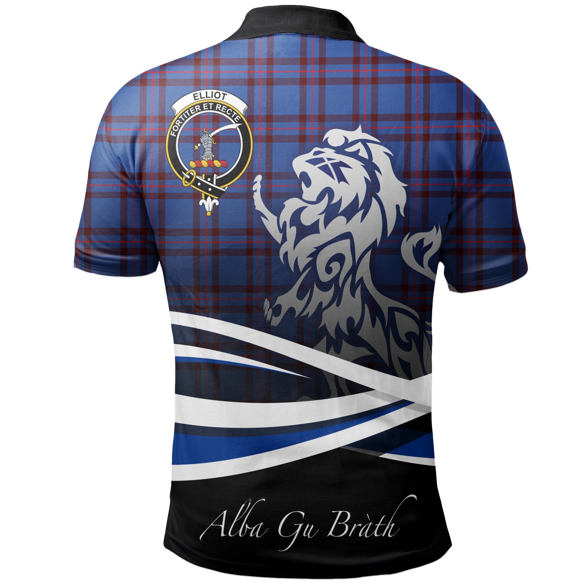 Elliot Modern Clan Polo Shirt, Scottish Tartan Elliot Modern Clans Polo Shirt Crest Lion Style