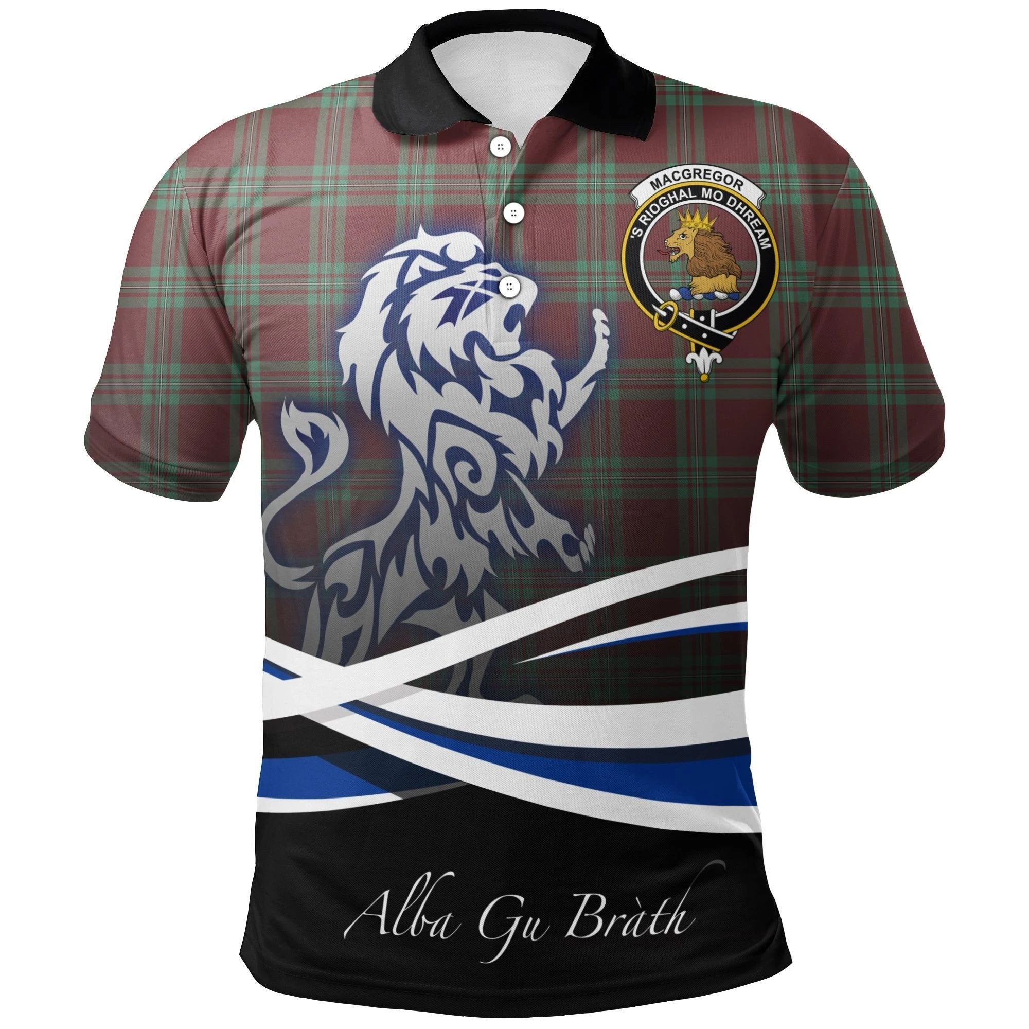 MacGregor Hunting Ancient Clan Polo Shirt, Scottish Tartan MacGregor Hunting Ancient Clans Polo Shirt Crest Lion Style