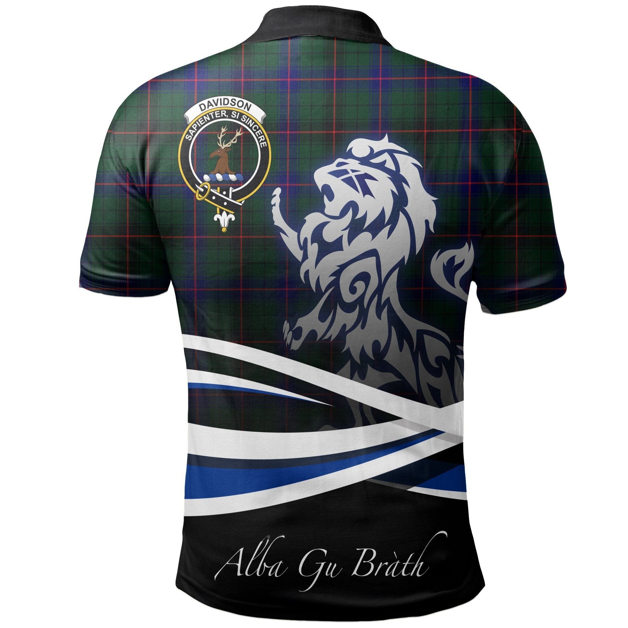 Davidson Modern Clan Polo Shirt, Scottish Tartan Davidson Modern Clans Polo Shirt Crest Lion Style