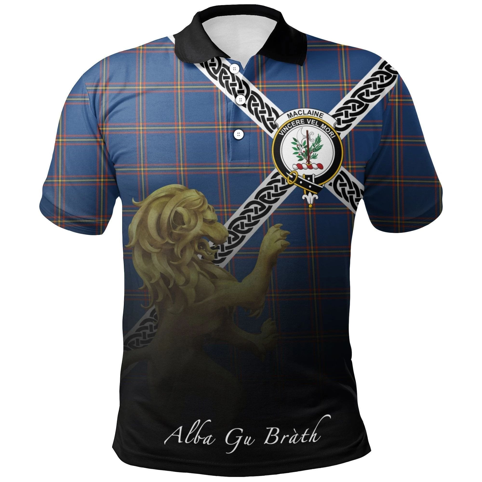 MacLaine of Loch Buie Hunting Ancient Clan Polo Shirt, Scottish Tartan MacLaine of Loch Buie Hunting Ancient Clans Polo Shirt Celtic Lion Style