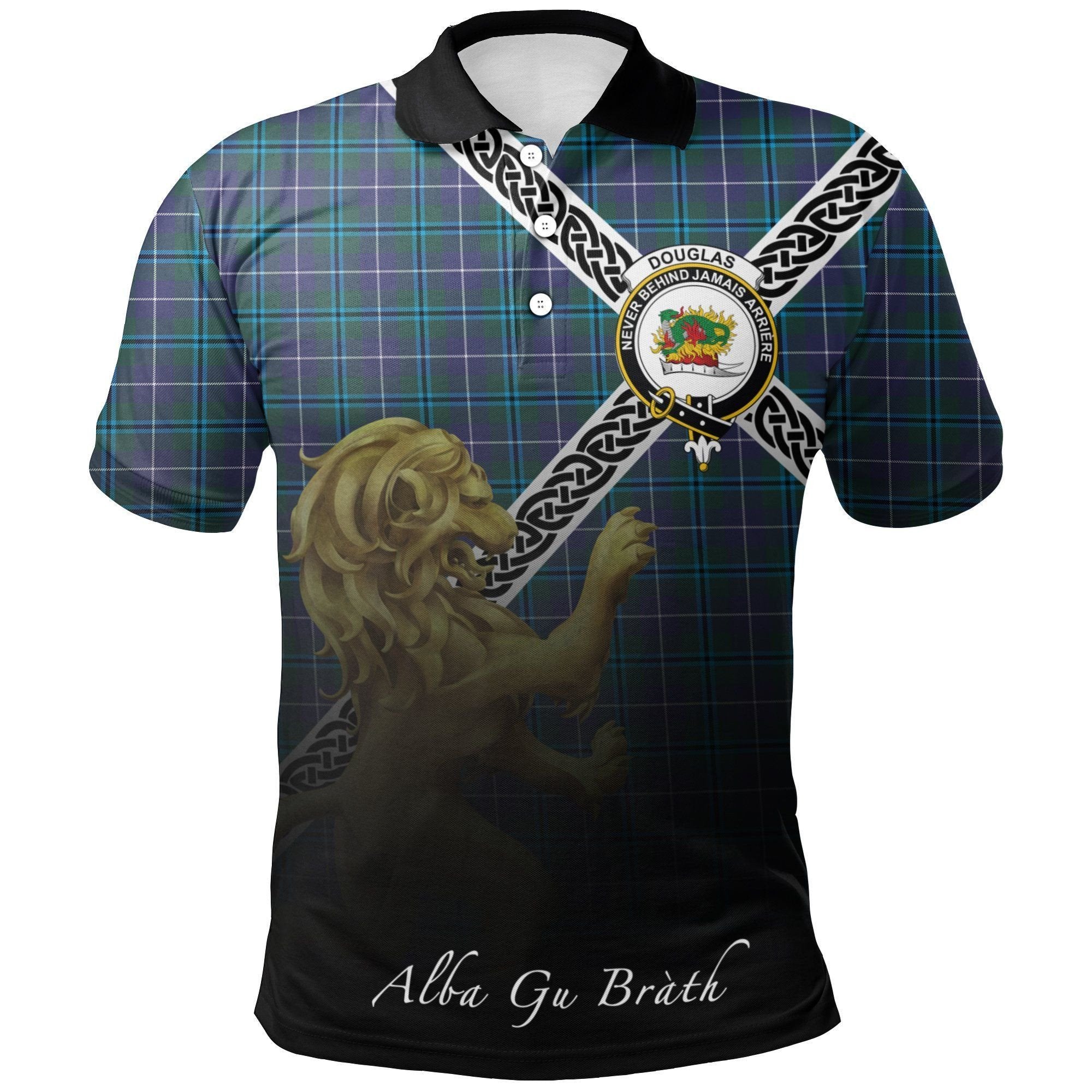 Douglas Modern Clan Polo Shirt, Scottish Tartan Douglas Modern Clans Polo Shirt Celtic Lion Style