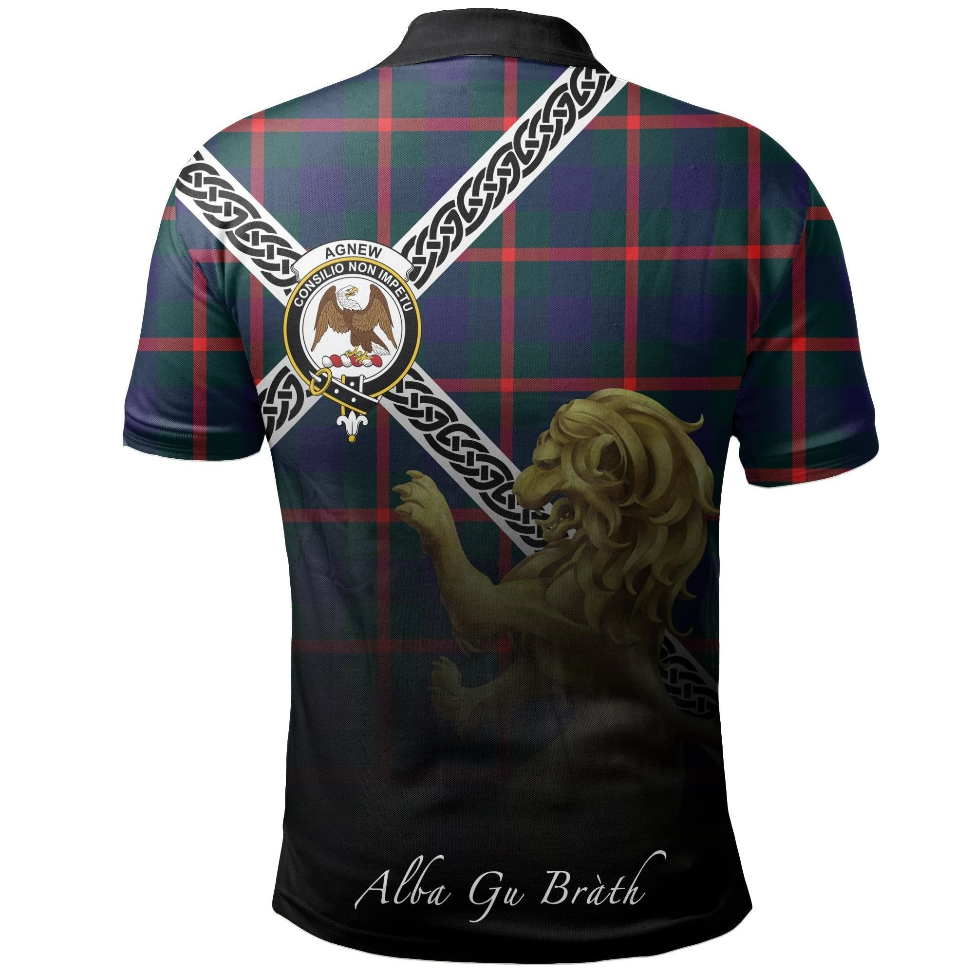 Agnew Modern Clan Polo Shirt, Scottish Tartan Agnew Modern Clans Polo Shirt Celtic Lion Style