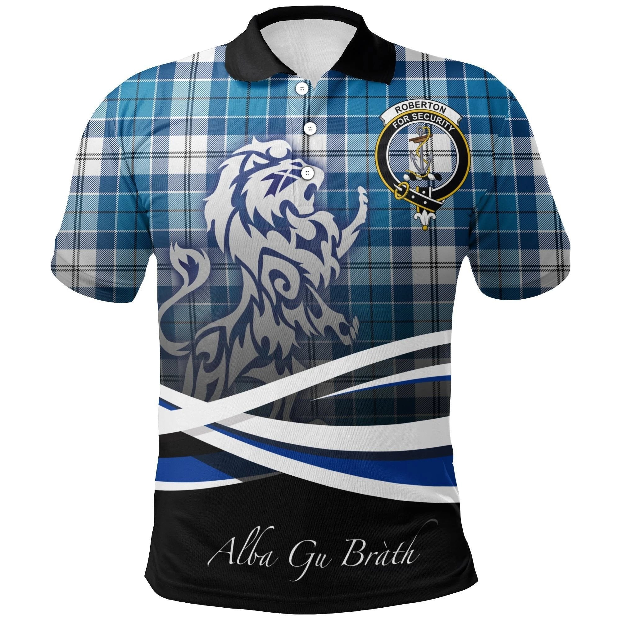 Roberton Clan Polo Shirt, Scottish Tartan Roberton Clans Polo Shirt Crest Lion Style