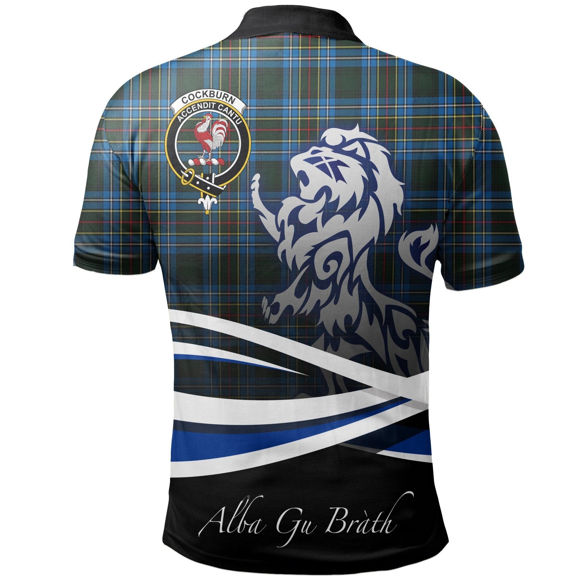 Cockburn Modern Clan Polo Shirt, Scottish Tartan Cockburn Modern Clans Polo Shirt Crest Lion Style