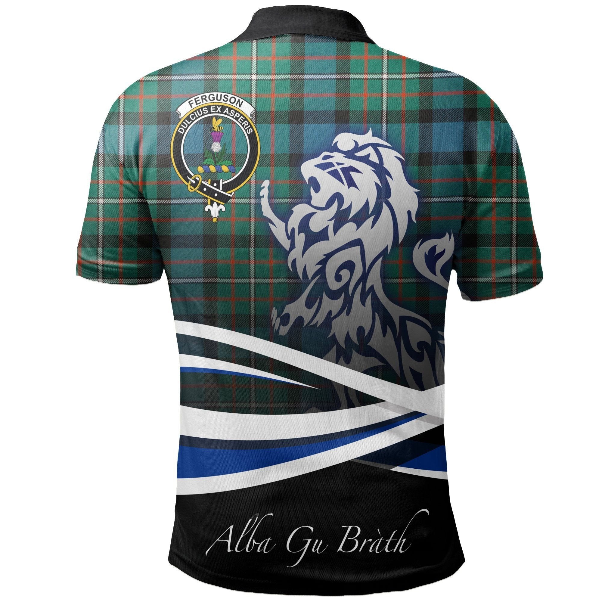 FERGUSON ANCIENT Clan Polo Shirt, Scottish Tartan FERGUSON ANCIENT Clans Polo Shirt Crest Lion Style