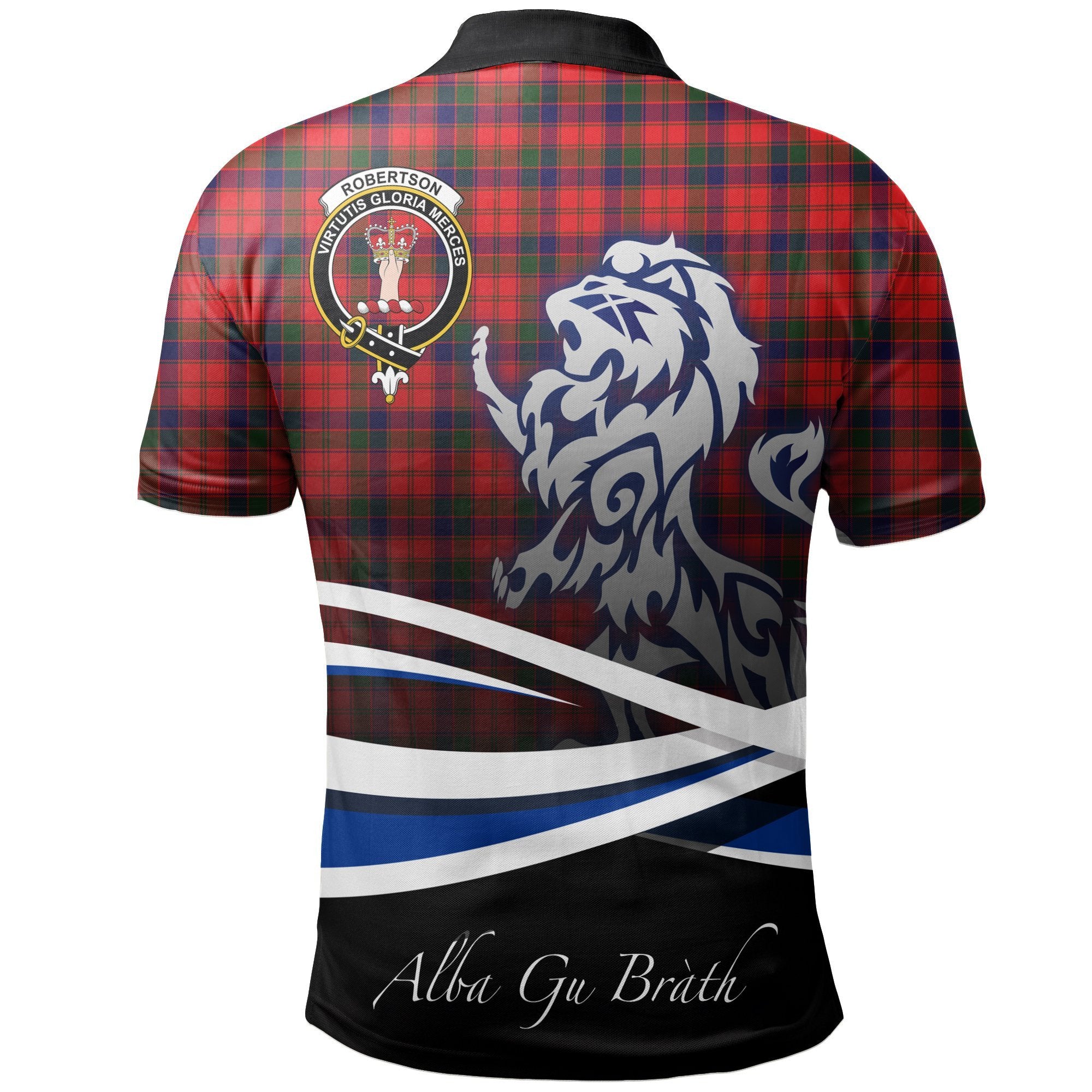 Robertson Modern Clan Polo Shirt, Scottish Tartan Robertson Modern Clans Polo Shirt Crest Lion Style
