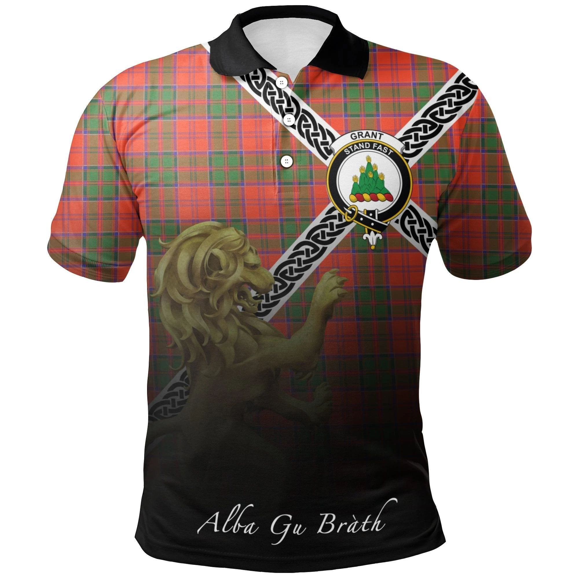 Grant Ancient Clan Polo Shirt, Scottish Tartan Grant Ancient Clans Polo Shirt Celtic Lion Style