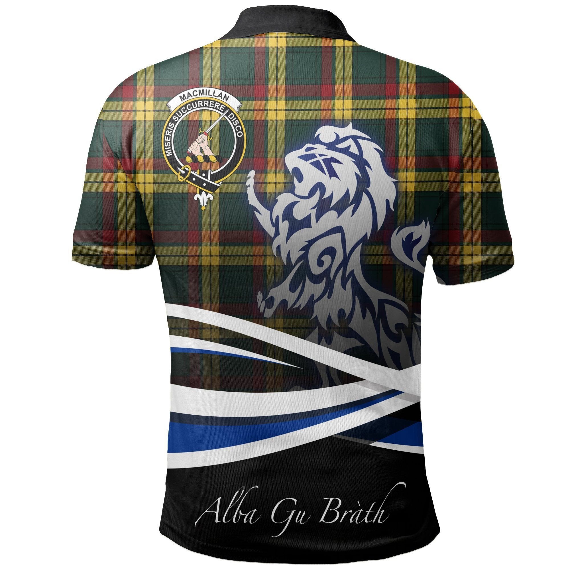 MacMillan Old Modern Clan Polo Shirt, Scottish Tartan MacMillan Old Modern Clans Polo Shirt Crest Lion Style
