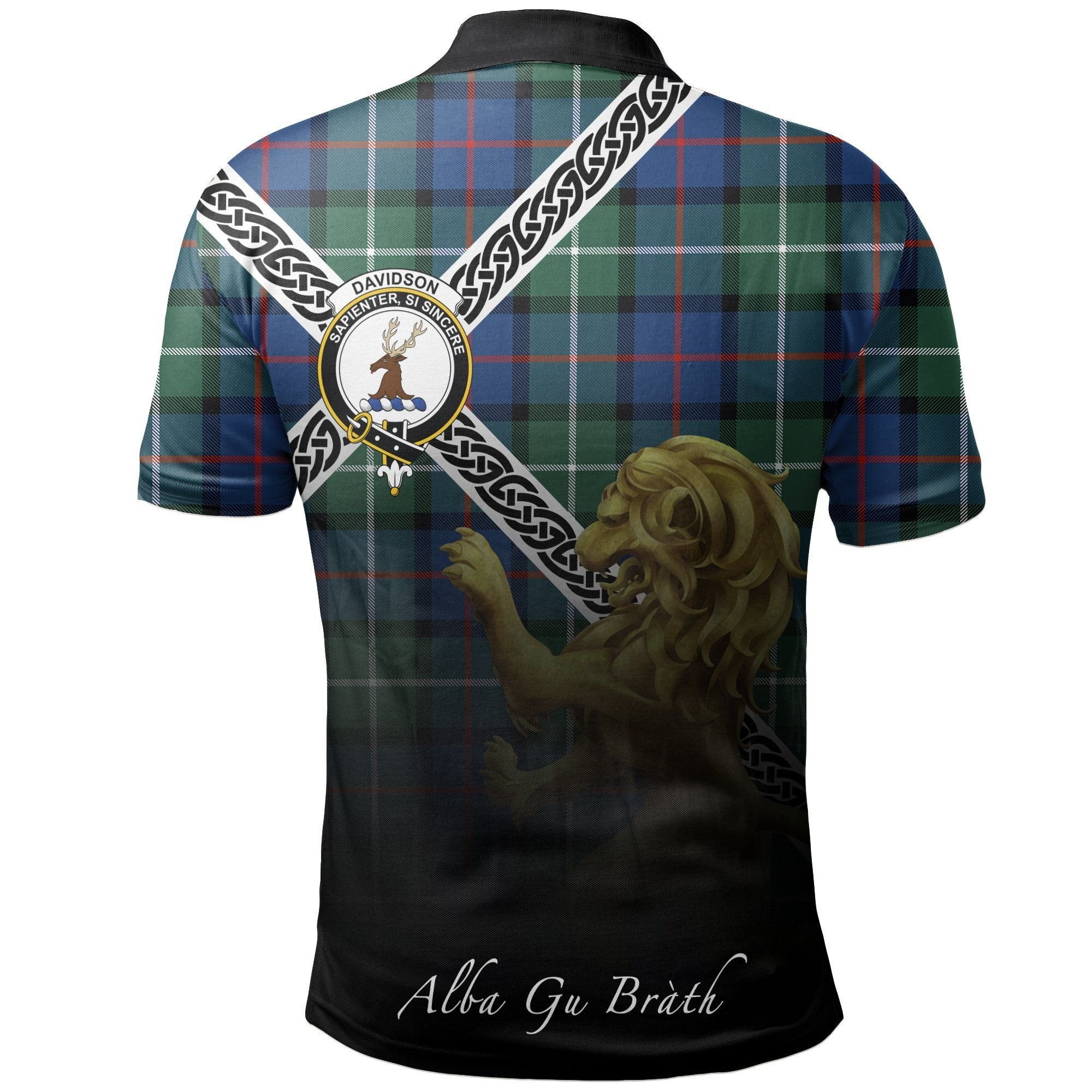 Davidson of Tulloch Clan Polo Shirt, Scottish Tartan Davidson of Tulloch Clans Polo Shirt Celtic Lion Style