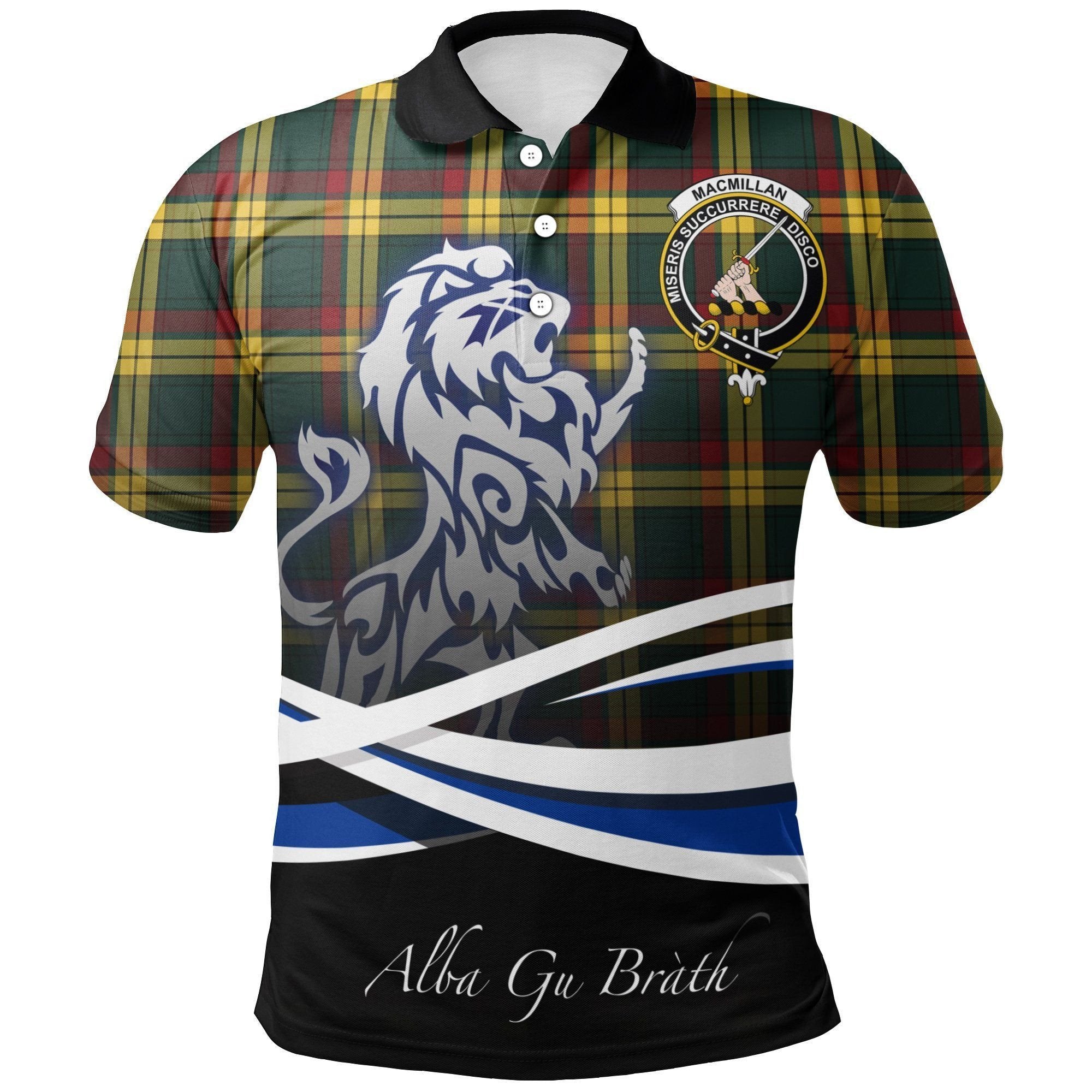 MacMillan Old Modern Clan Polo Shirt, Scottish Tartan MacMillan Old Modern Clans Polo Shirt Crest Lion Style