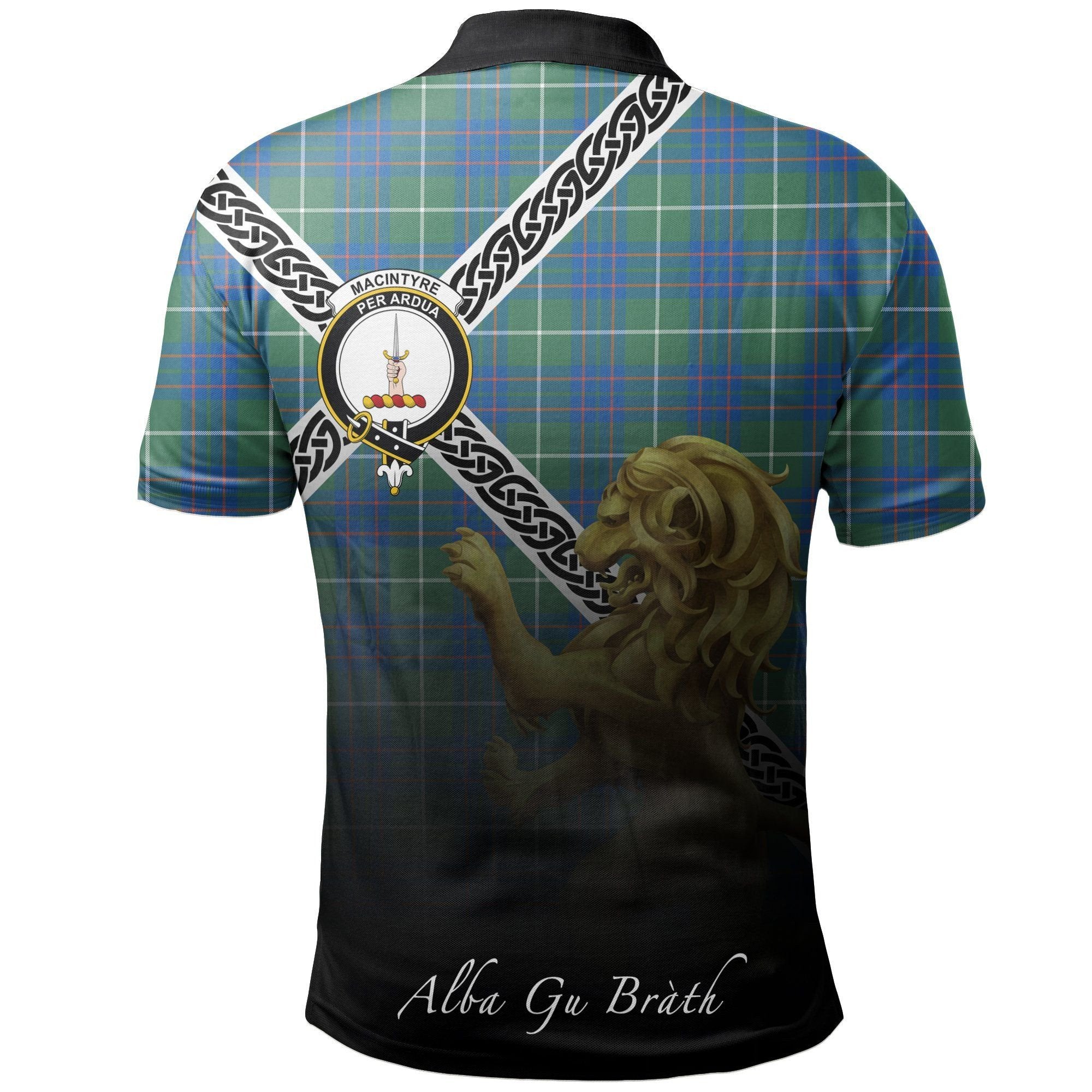 MacIntyre Hunting Ancient Clan Polo Shirt, Scottish Tartan MacIntyre Hunting Ancient Clans Polo Shirt Celtic Lion Style