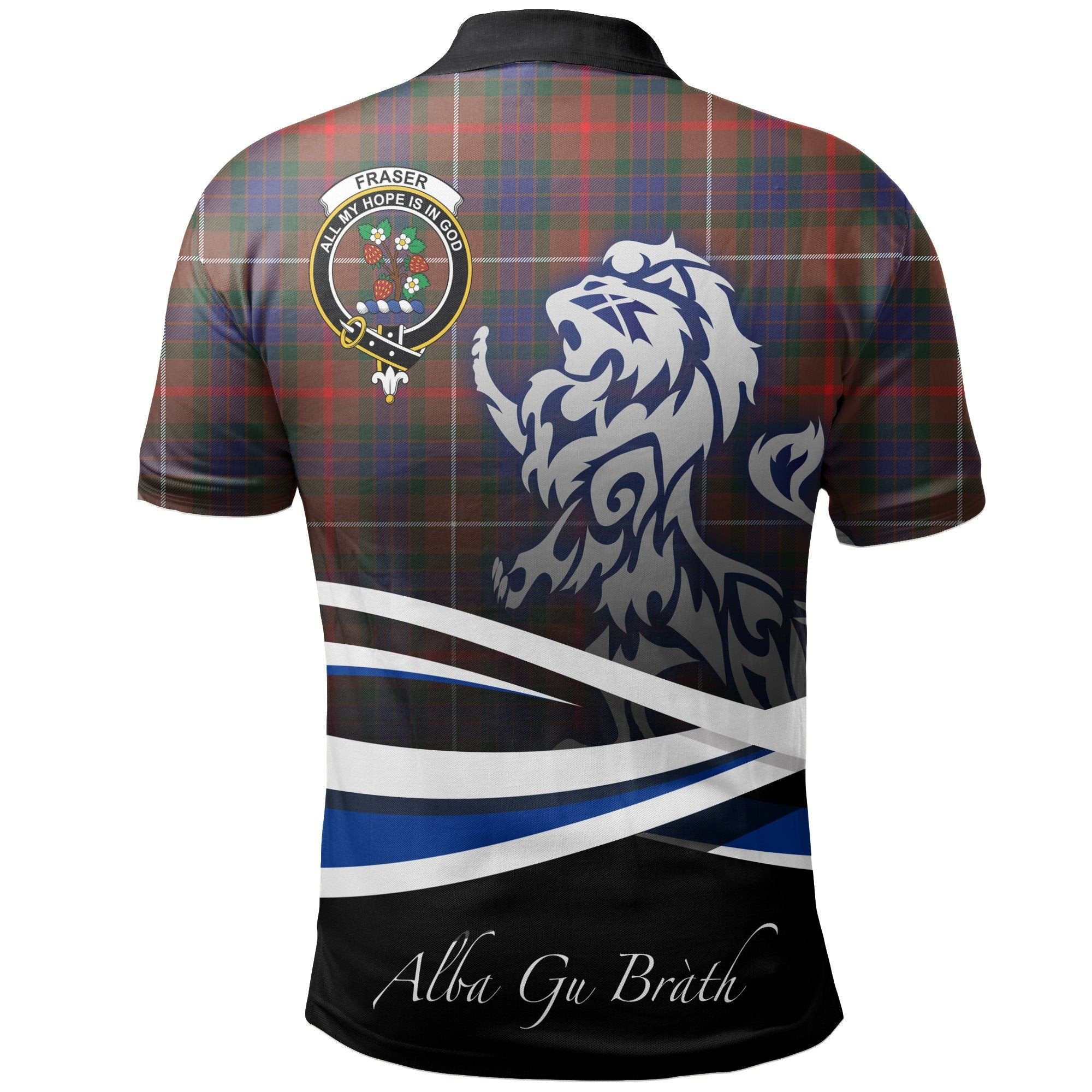 Fraser Hunting Modern Clan Polo Shirt, Scottish Tartan Fraser Hunting Modern Clans Polo Shirt Crest Lion Style