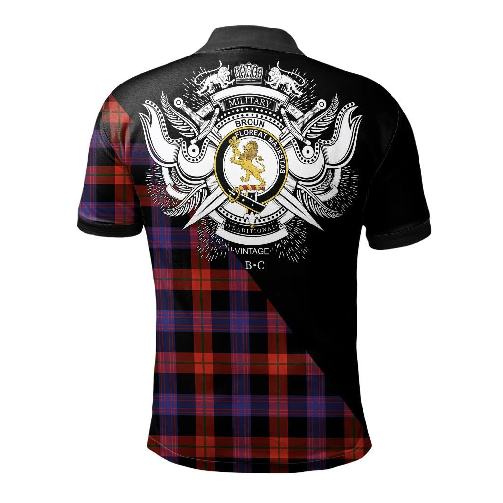 Broun Modern Clan Polo Shirt, Scottish Tartan Broun Modern Clans Polo Shirt Military Style