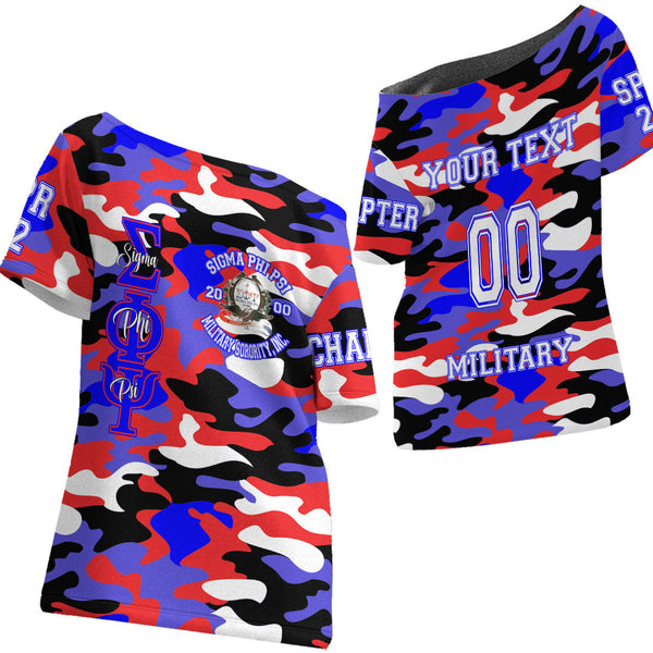 T Shirt - (Custom) Sigma Phi Psi Camo Off Shoulder T Shirt