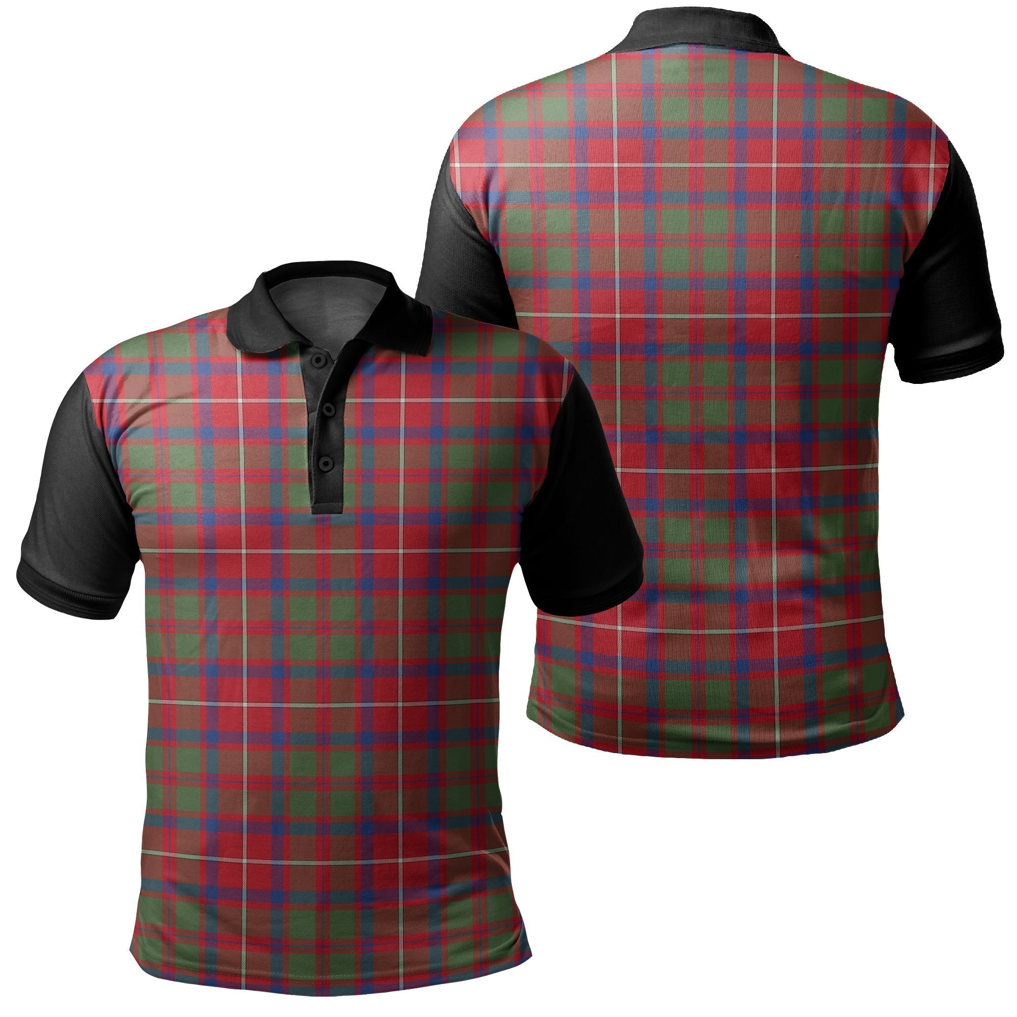 Shaw Red Modern Tartan Classic Polo Shirt Black Neck Style