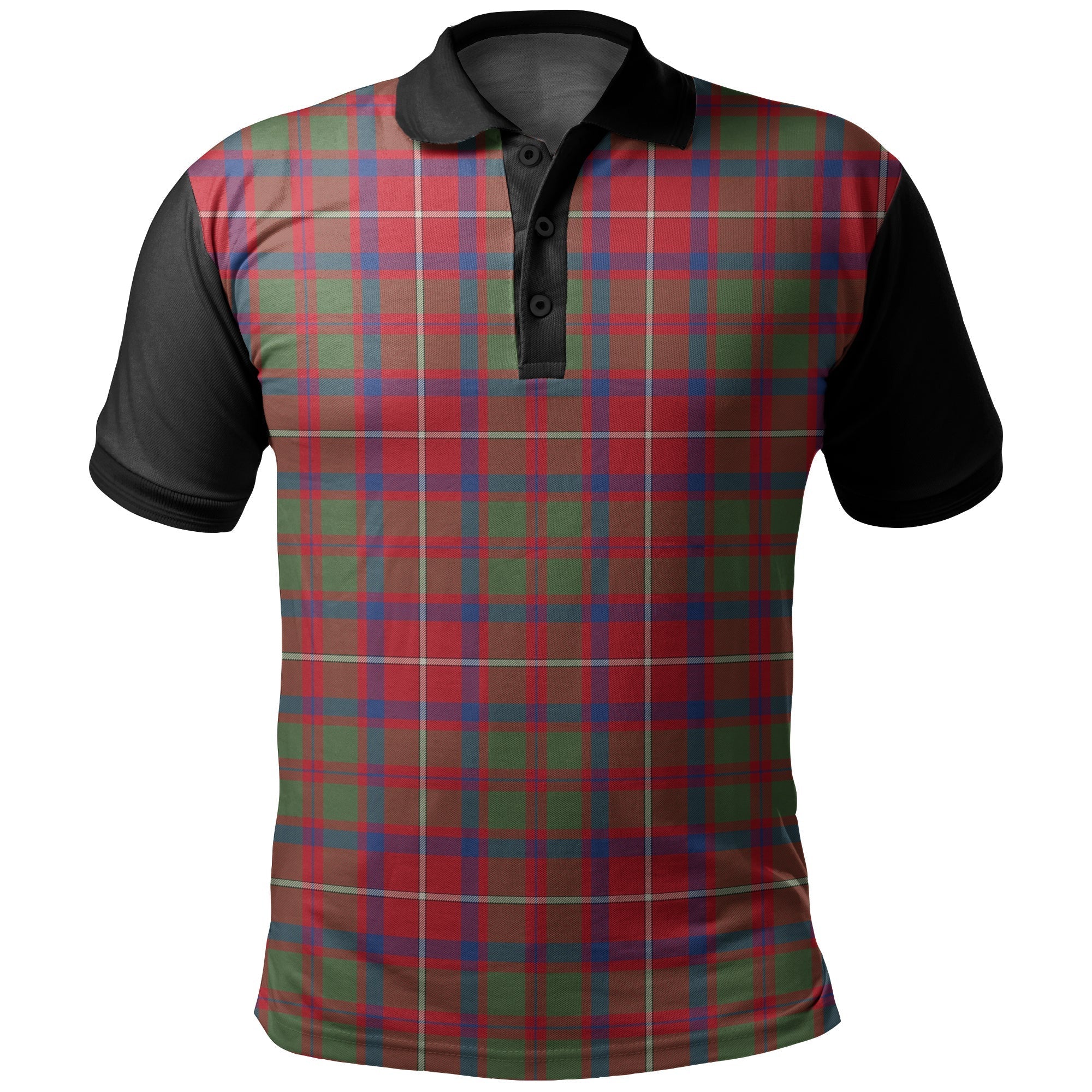 Shaw Red Modern Tartan Classic Polo Shirt Black Neck Style