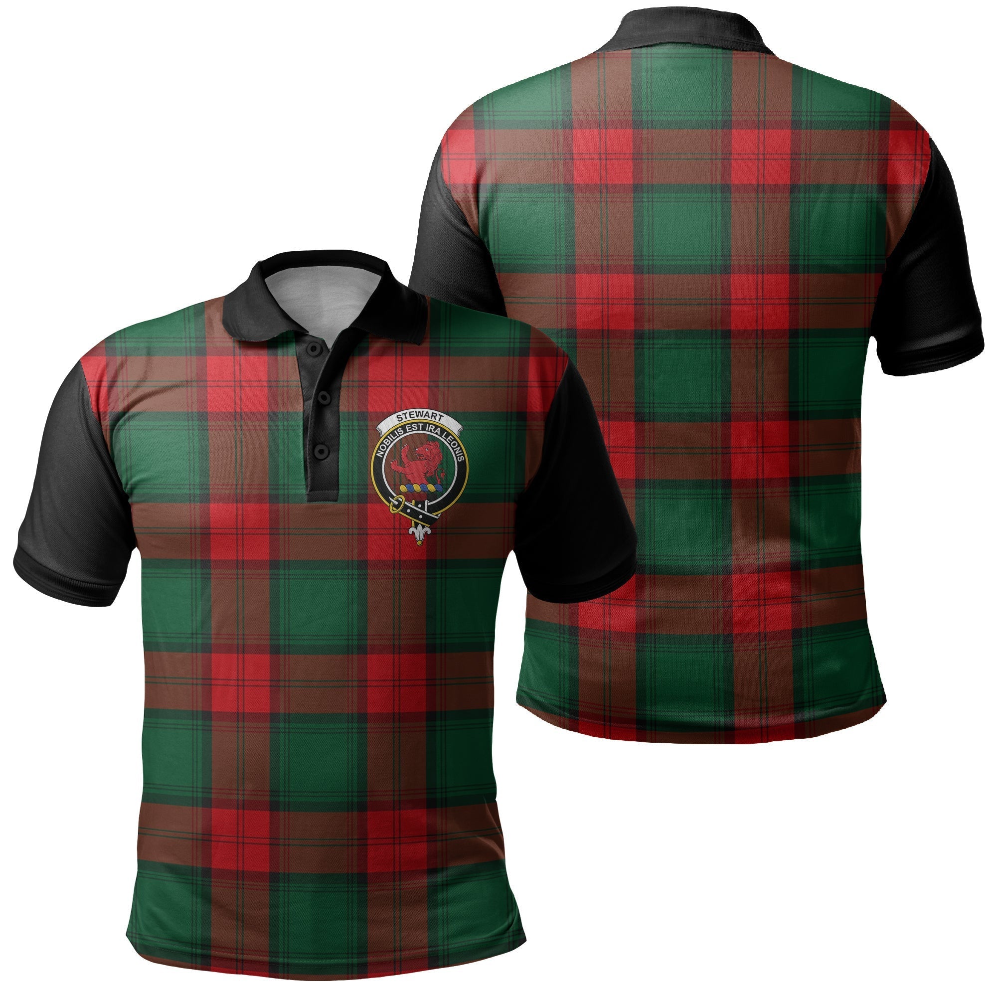 Stewart Atholl Modern Tartan Crest Polo Shirt Black Neck Style