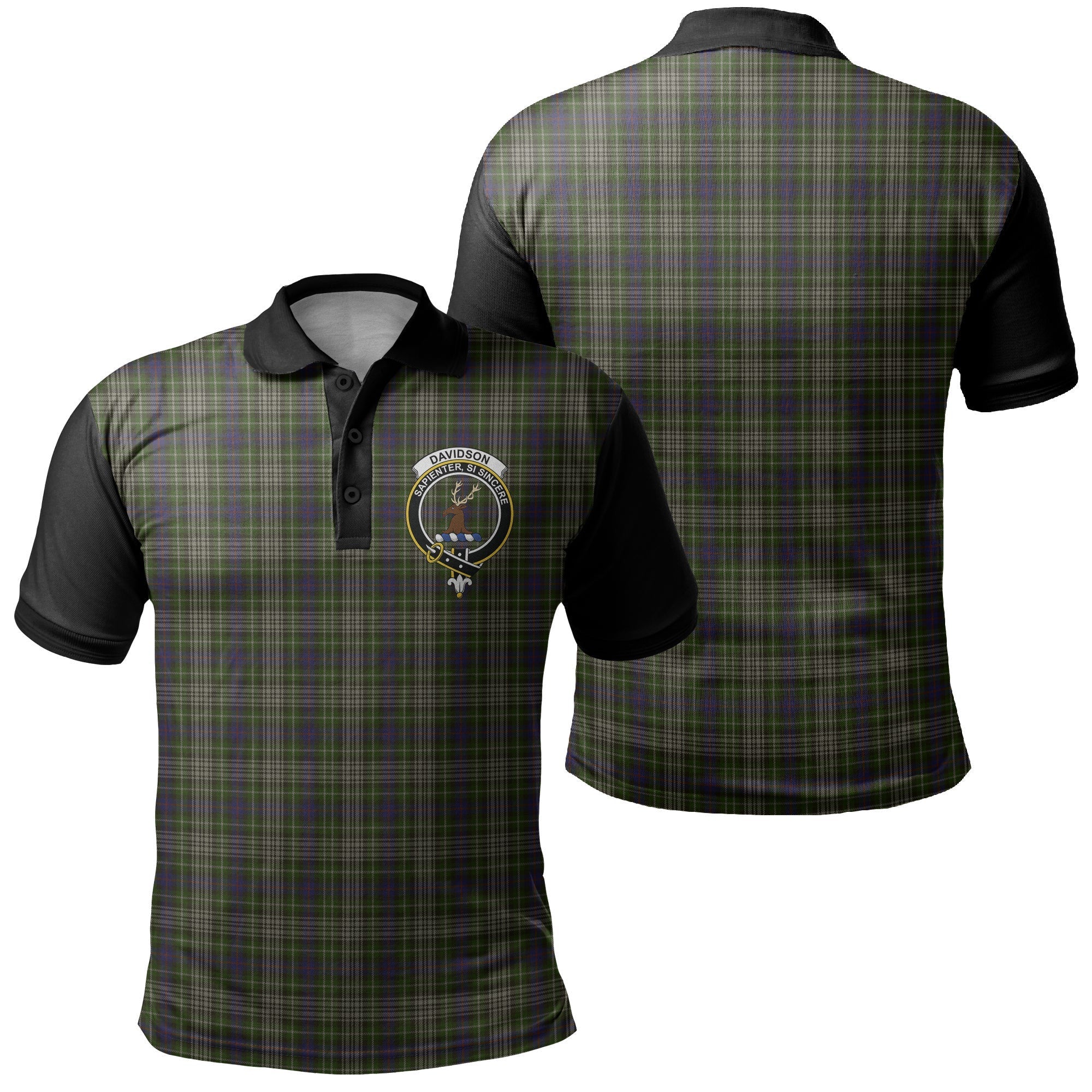 Davidson Tulloch Dress Tartan Crest Polo Shirt Black Neck Style