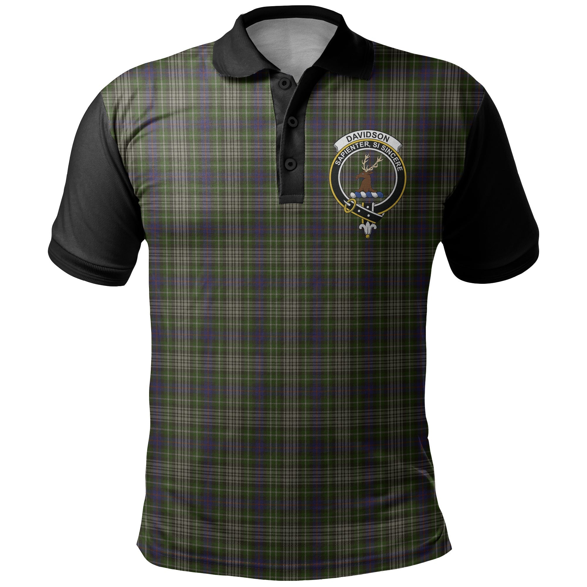 Davidson Tulloch Dress Tartan Crest Polo Shirt Black Neck Style